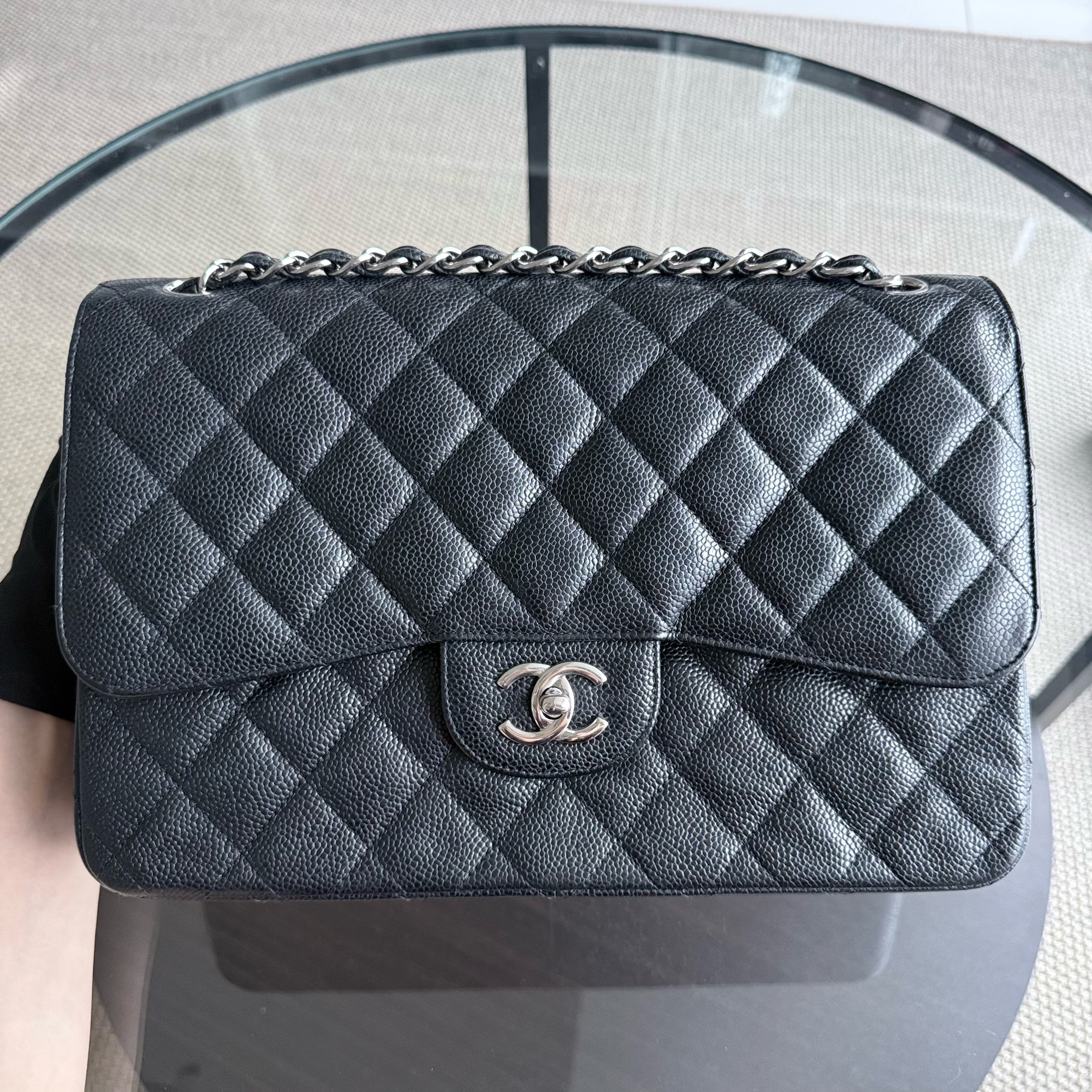 Chanel Classic Flap Jumbo - Caviar 30CM Quilted Black Silver Hardware Series 19