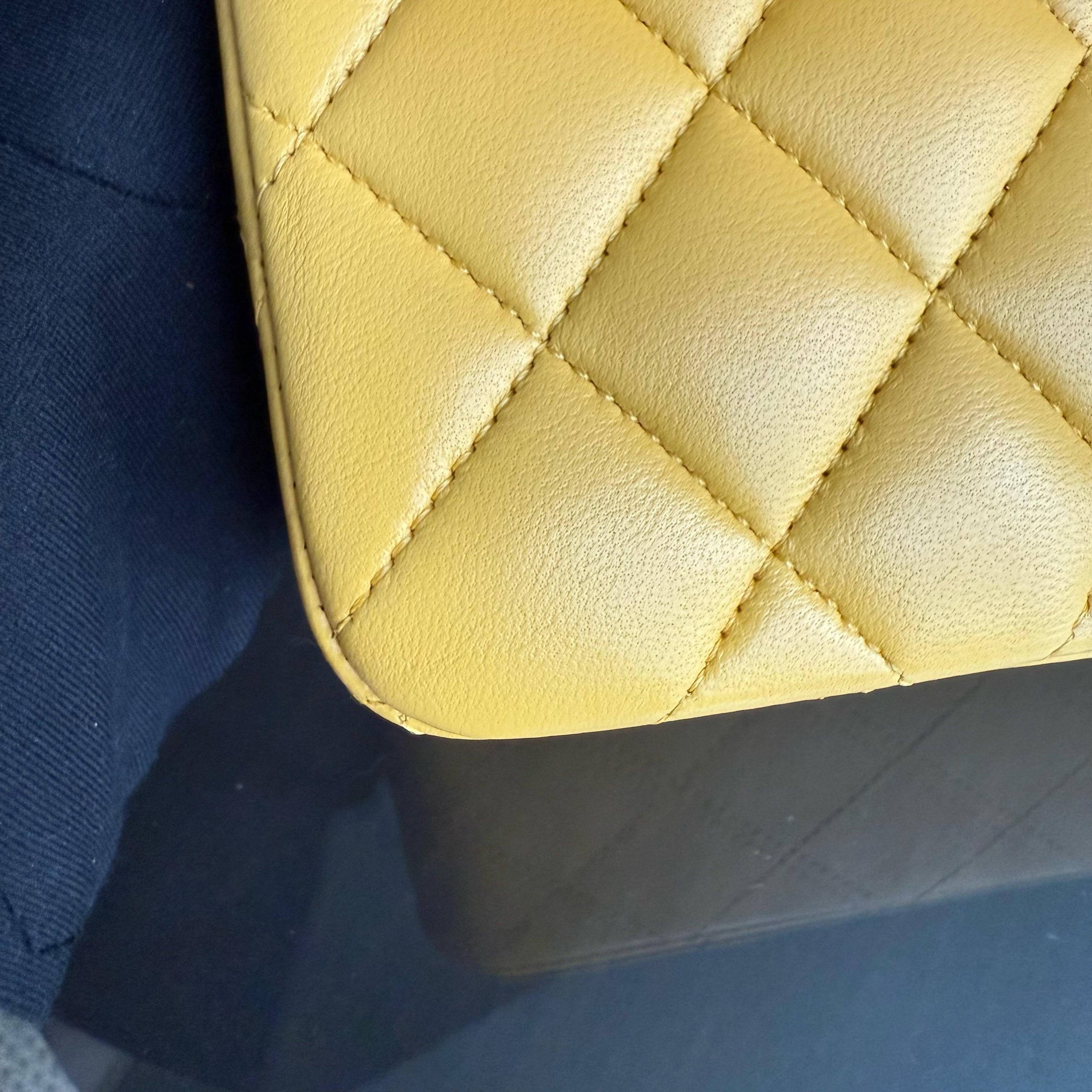 Chanel Classic Flap Small - 23CM Quilted Lambskin Yellow Silver Hardware Series 25