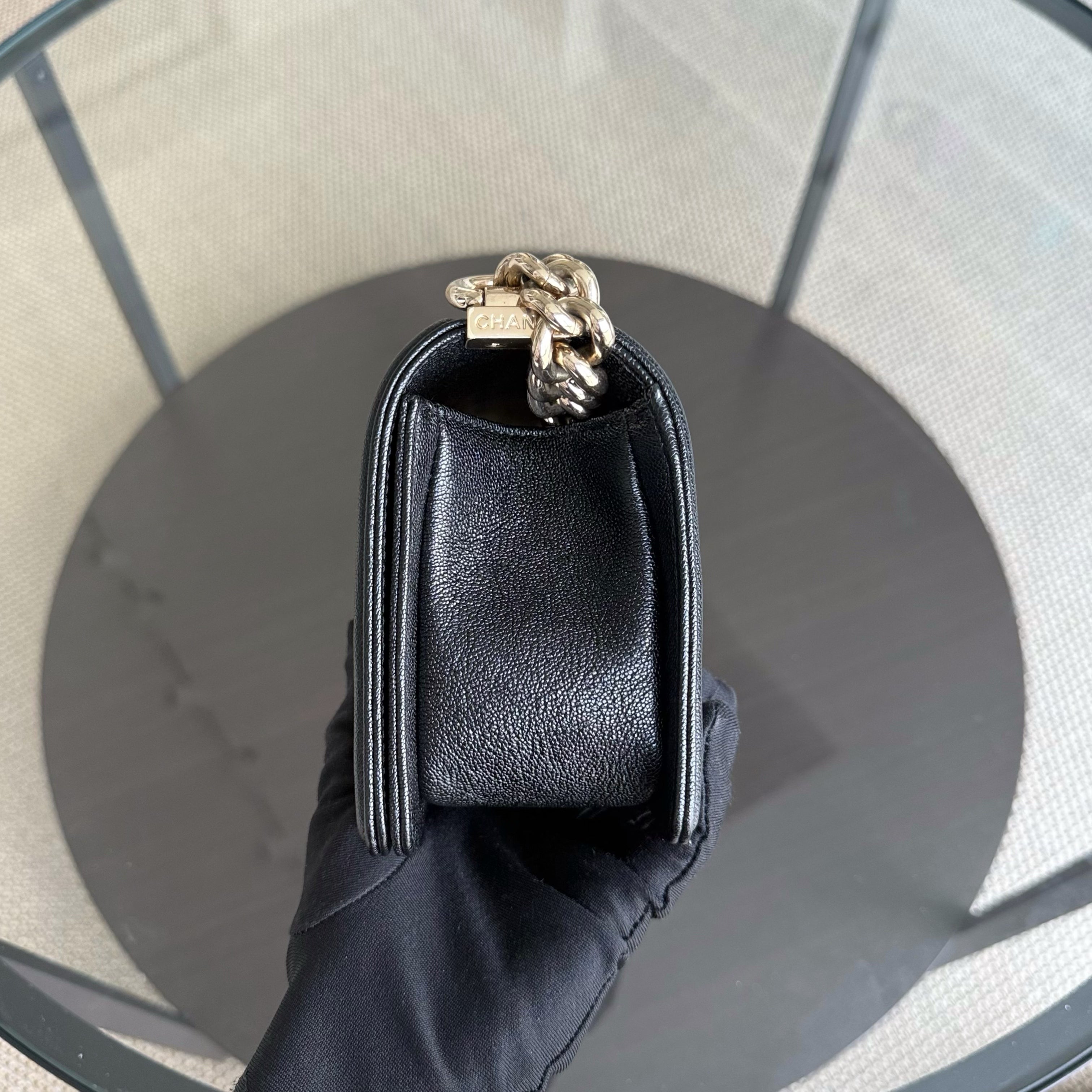 Chanel Boy Small - Caviar 20CM Chevron Black Gold Hardware Series 27