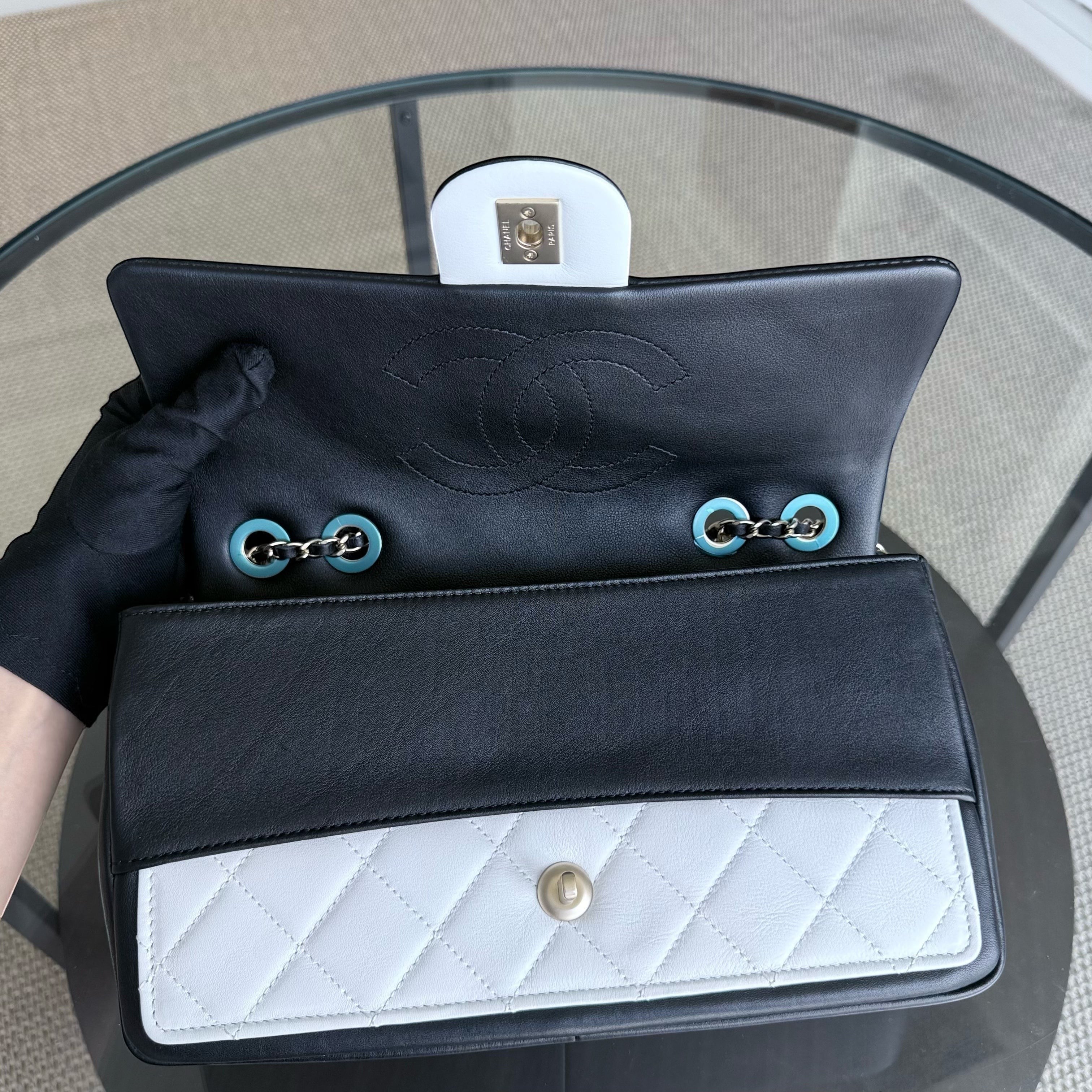 Chanel Seasonal Flap - 25CM Quilted Lambskin Bi-Color White Black Gold Hardware