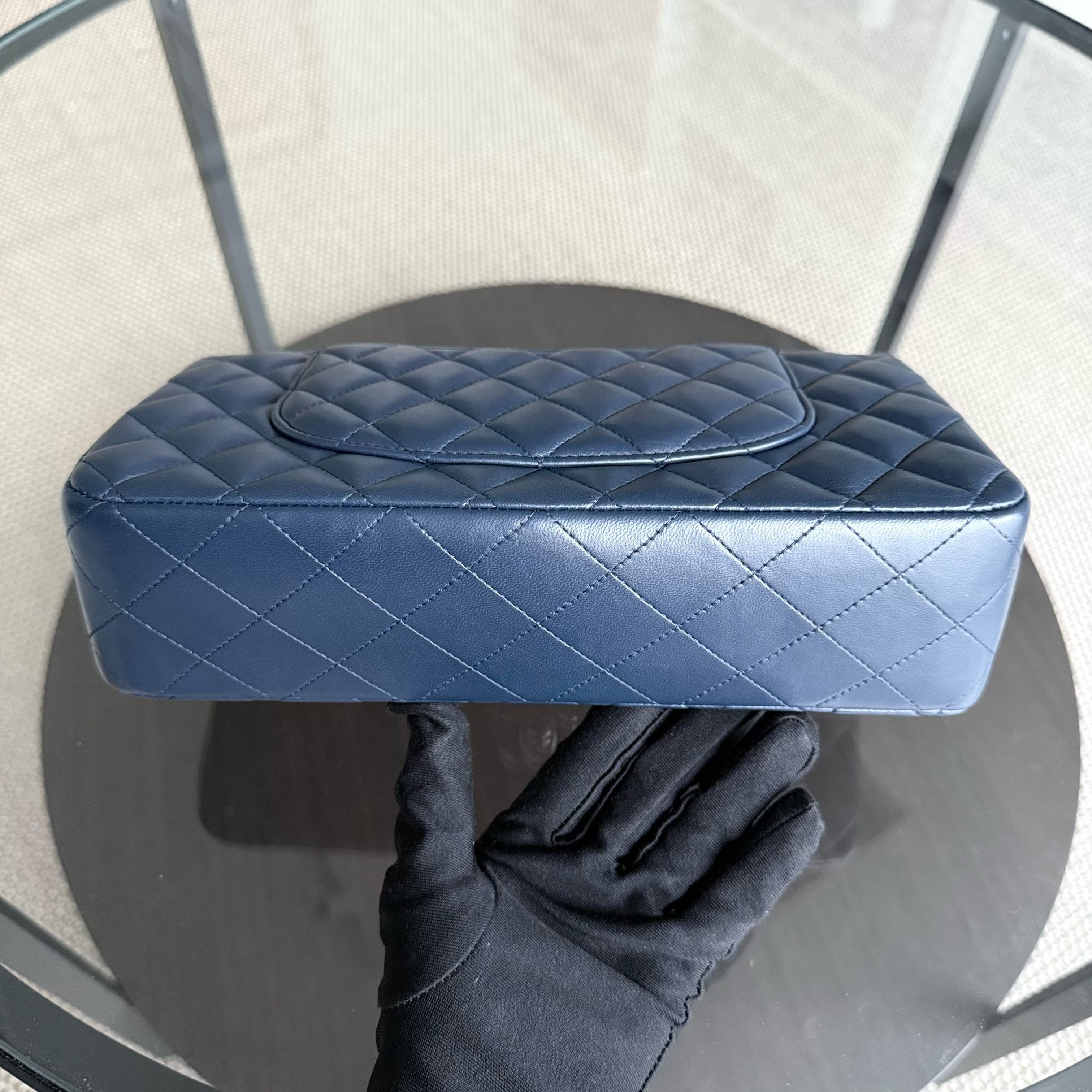 Chanel Classic Flap Medium - 25CM Quilted Lambskin Dark Blue Silver Hardware Series 22