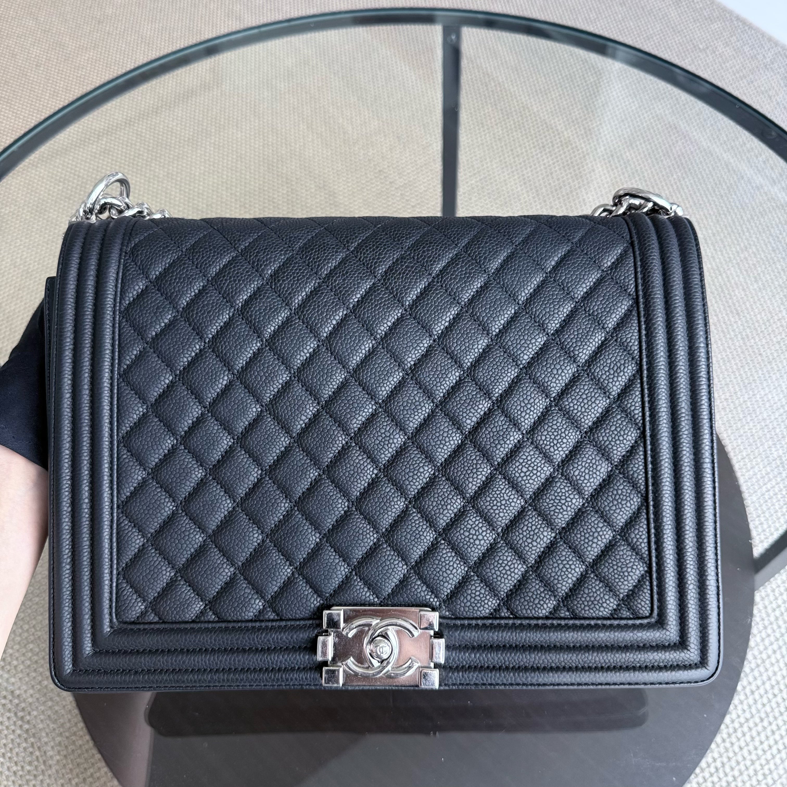 Chanel Boy Large - Caviar 30CM Quilted Black Silver Hardware Series 17