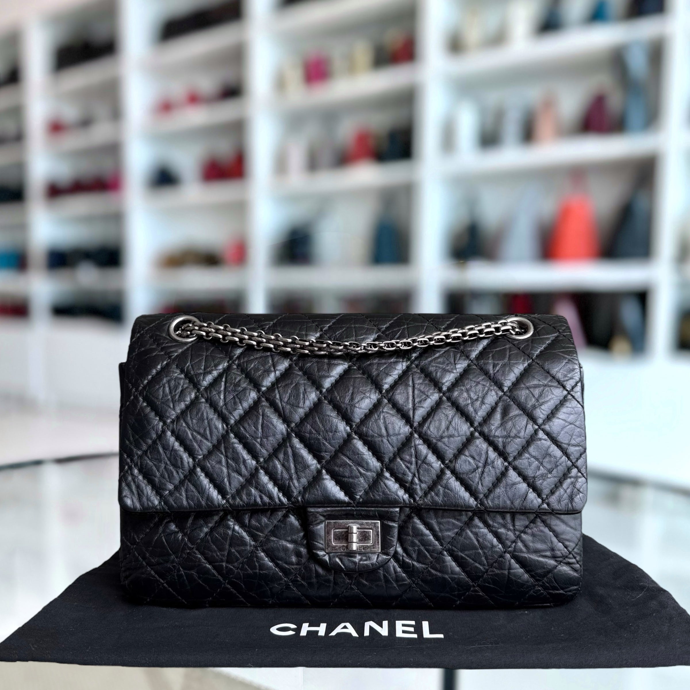 Chanel 2.55 Reissue 226 - Quilted Aged Calfskin 28CM Black Ruthenium Silver Hardware Series 13