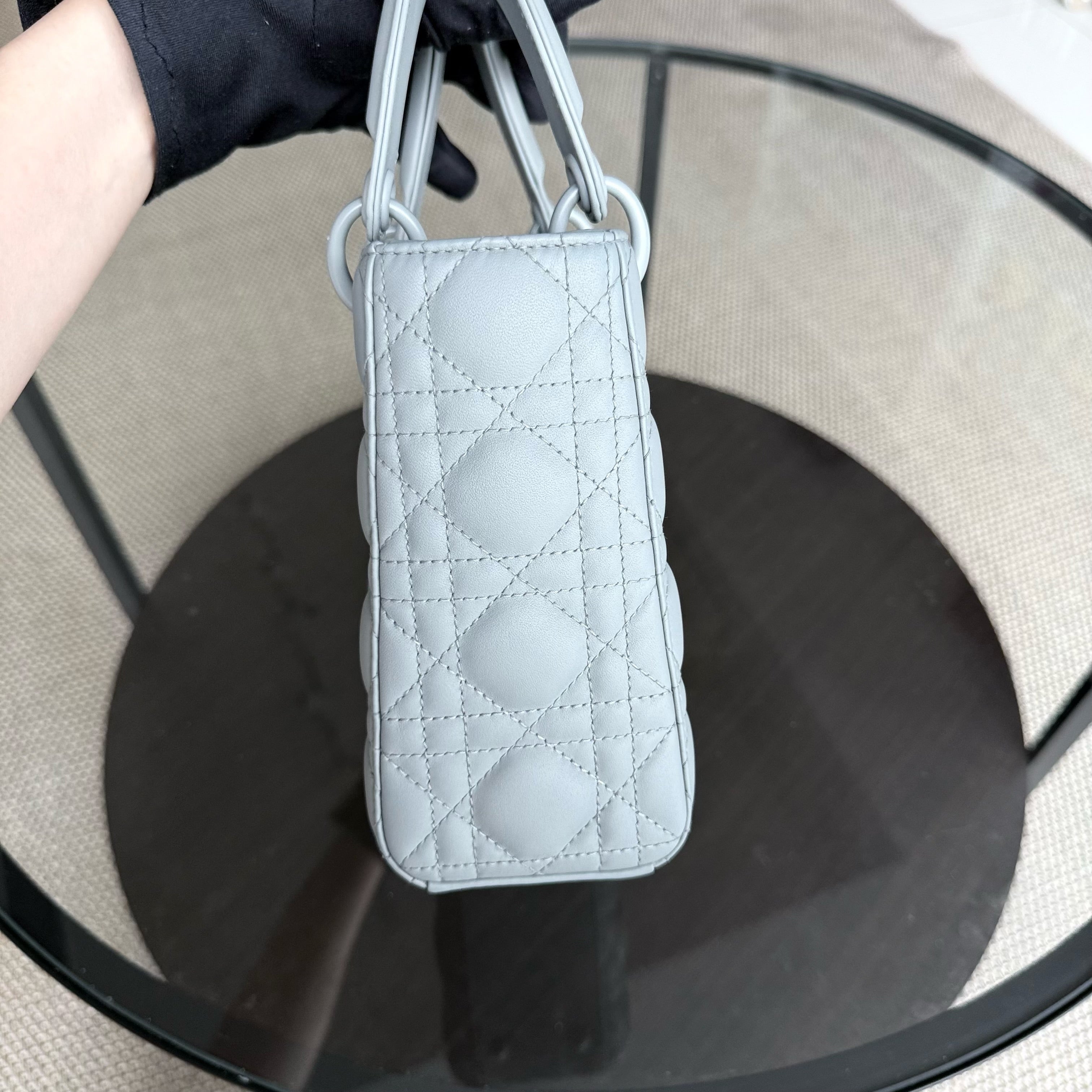 Dior Lady Small ABC - All Gray Grey Cannage Calfskin Black Hardware