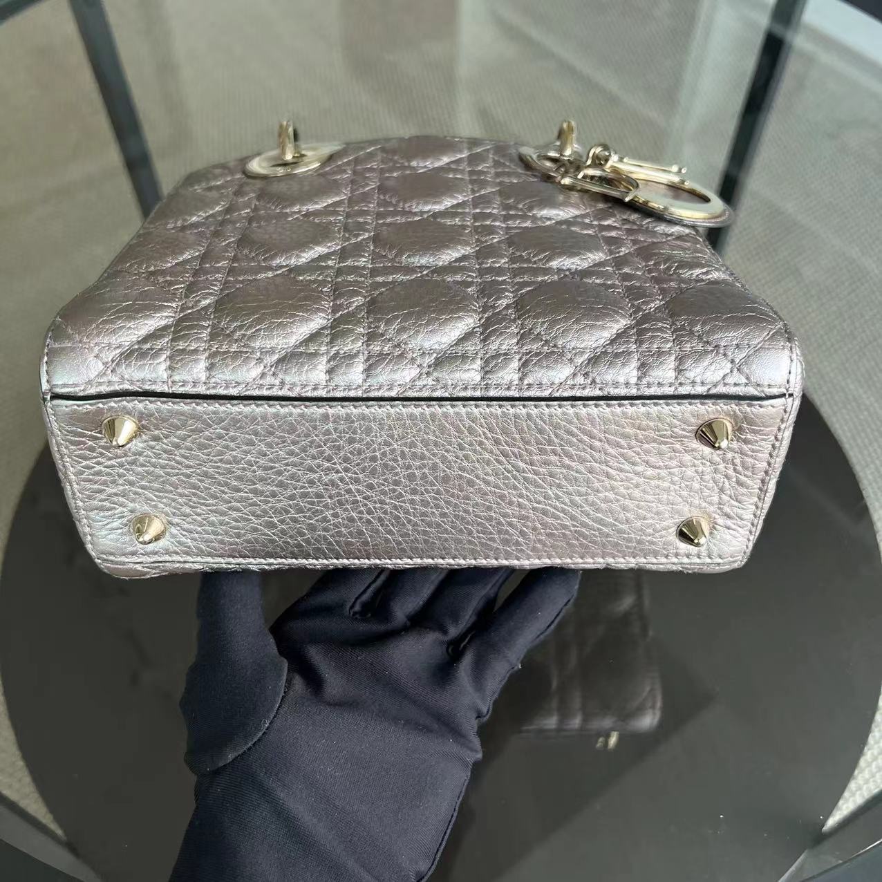 Lady Small Grained Calfskin Metallic Rose Gold Golden Hardware