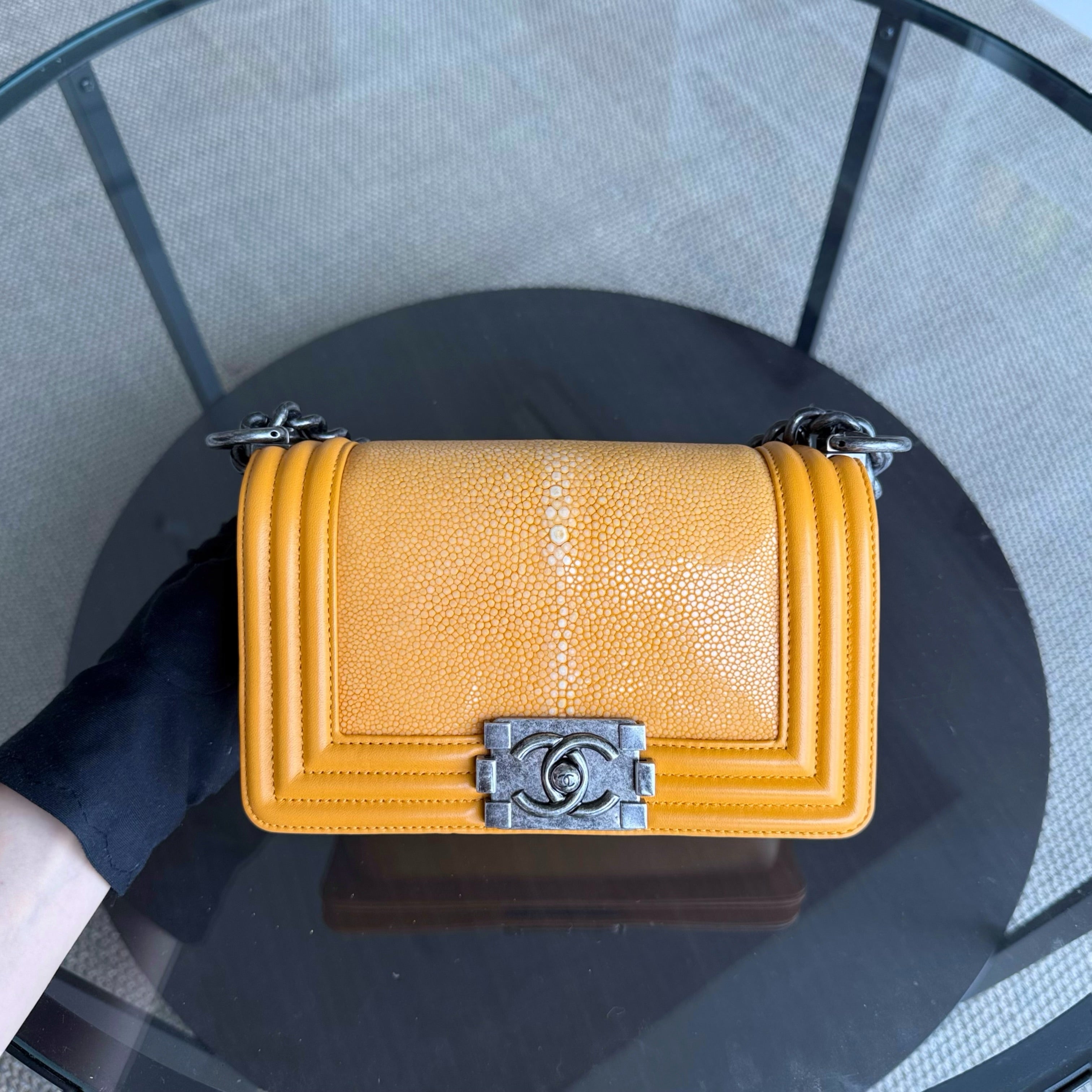 Chanel Boy Small - Small Stingray Yellow Mustard Ruthenium Silver Hardware Series 21