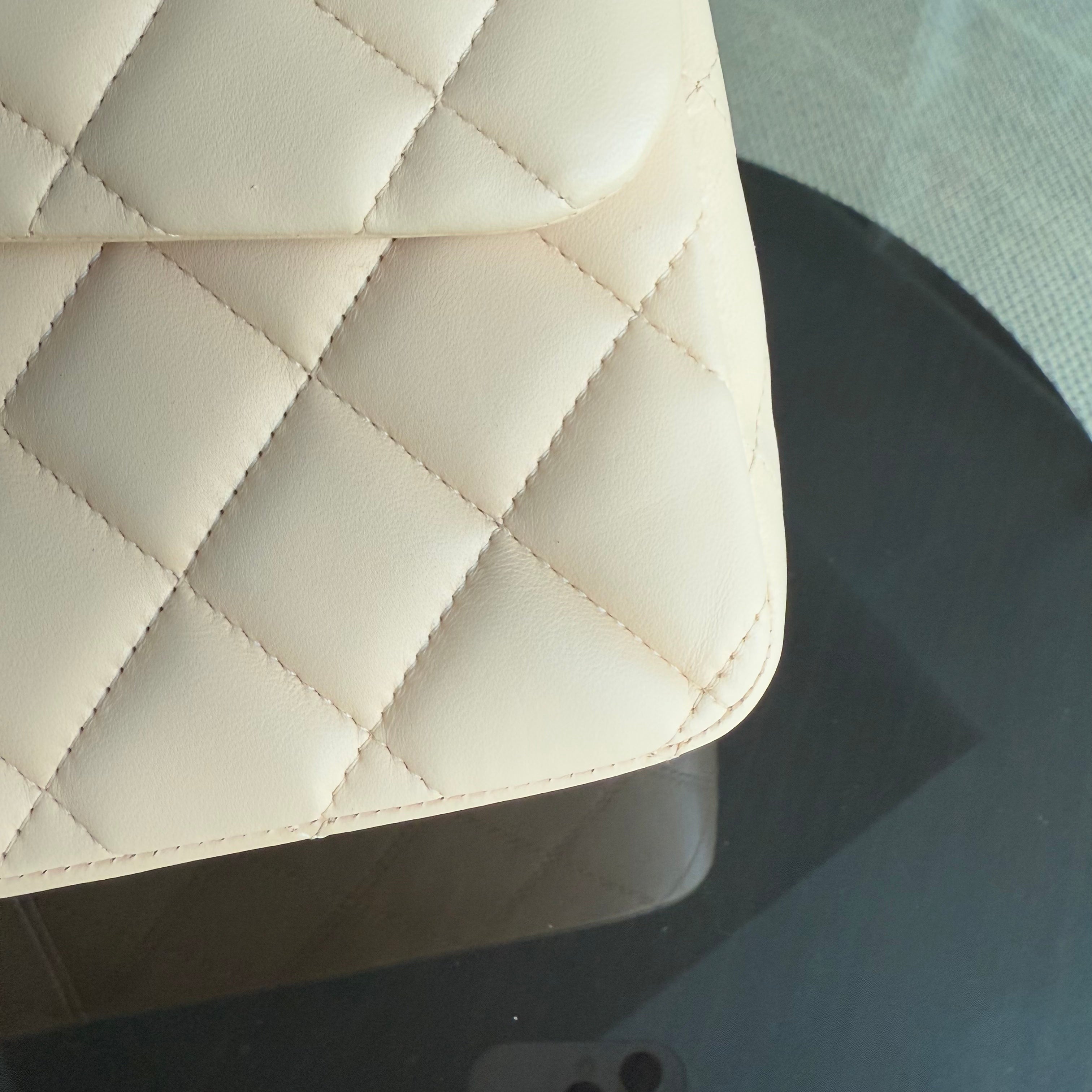 Chanel Classic Flap Jumbo - 30CM Quilted Single Flap Lambskin Beige Silver Hardware Series 13