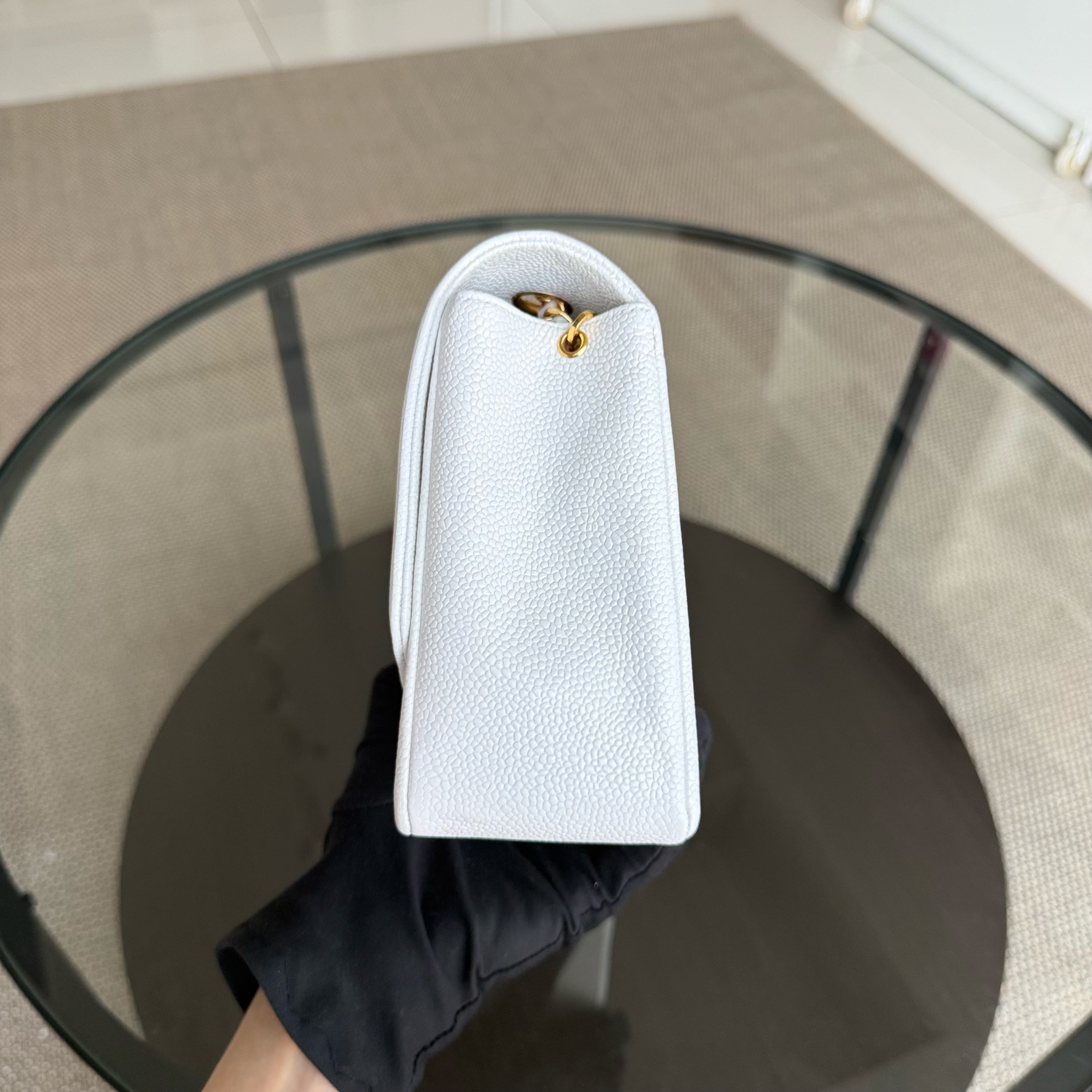 Chanel Diana Medium Vintage - 25CM Quilted Caviar White Gold Hardware Series 2