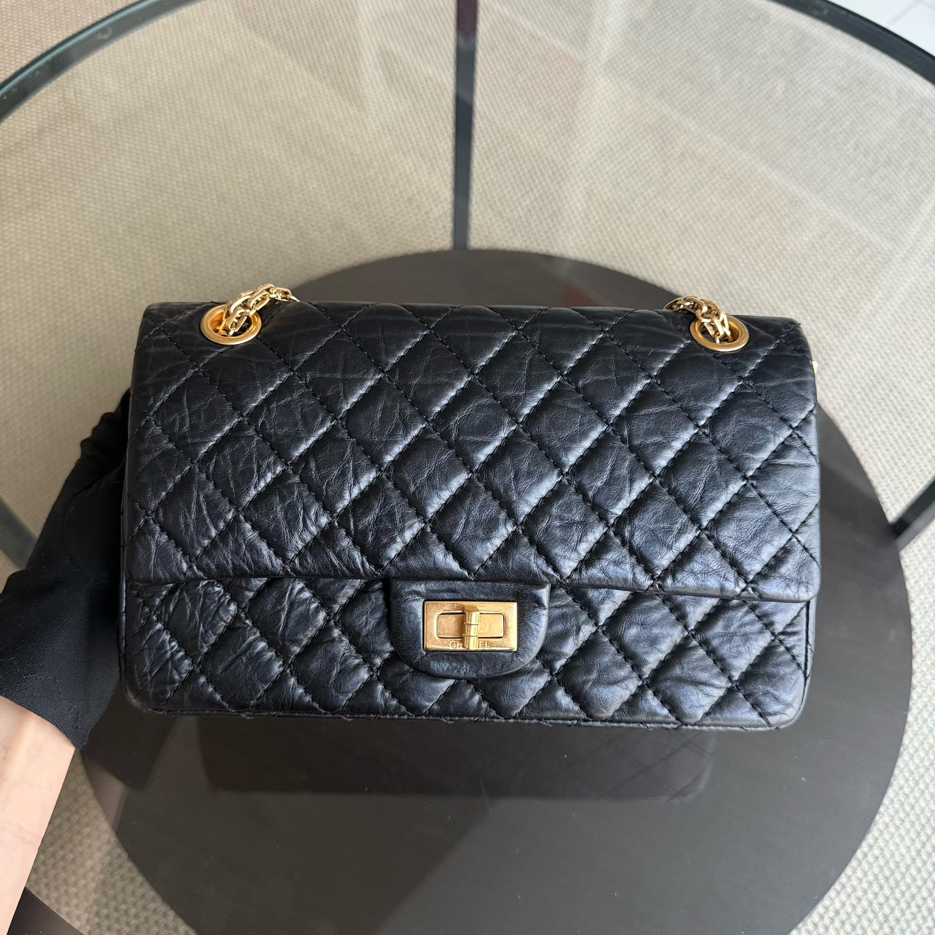 Chanel 2.55 Reissue 225 - 24CM Quilted Aged Calfskin Black Gold Hardware Series 12