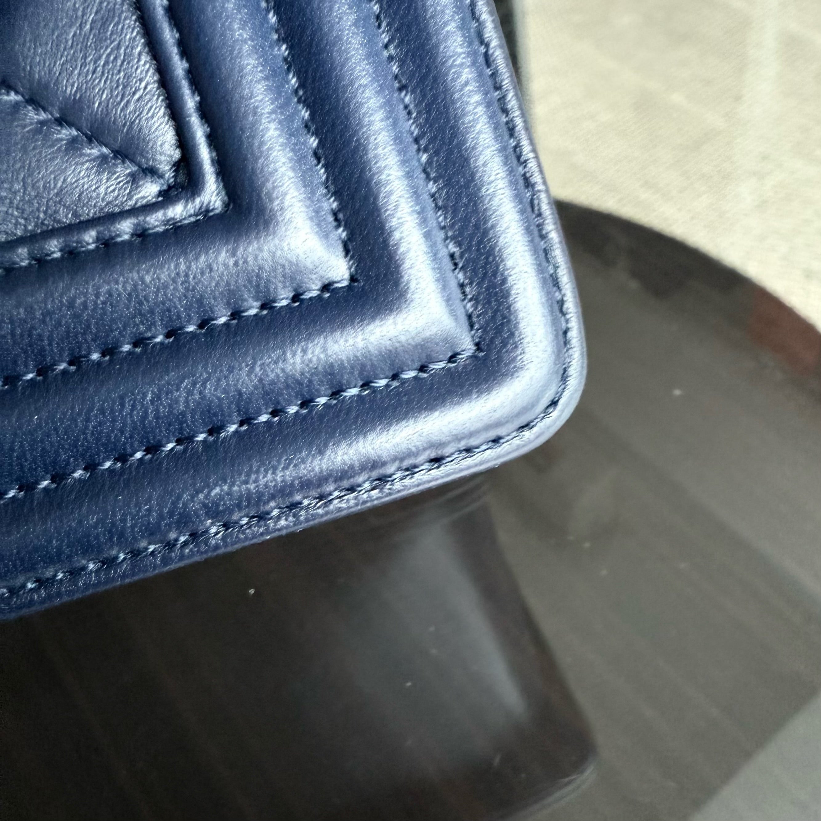 Chanel Boy New Medium - 28CM Quilted Lambskin Dark Blue Gold Hardware Series 22