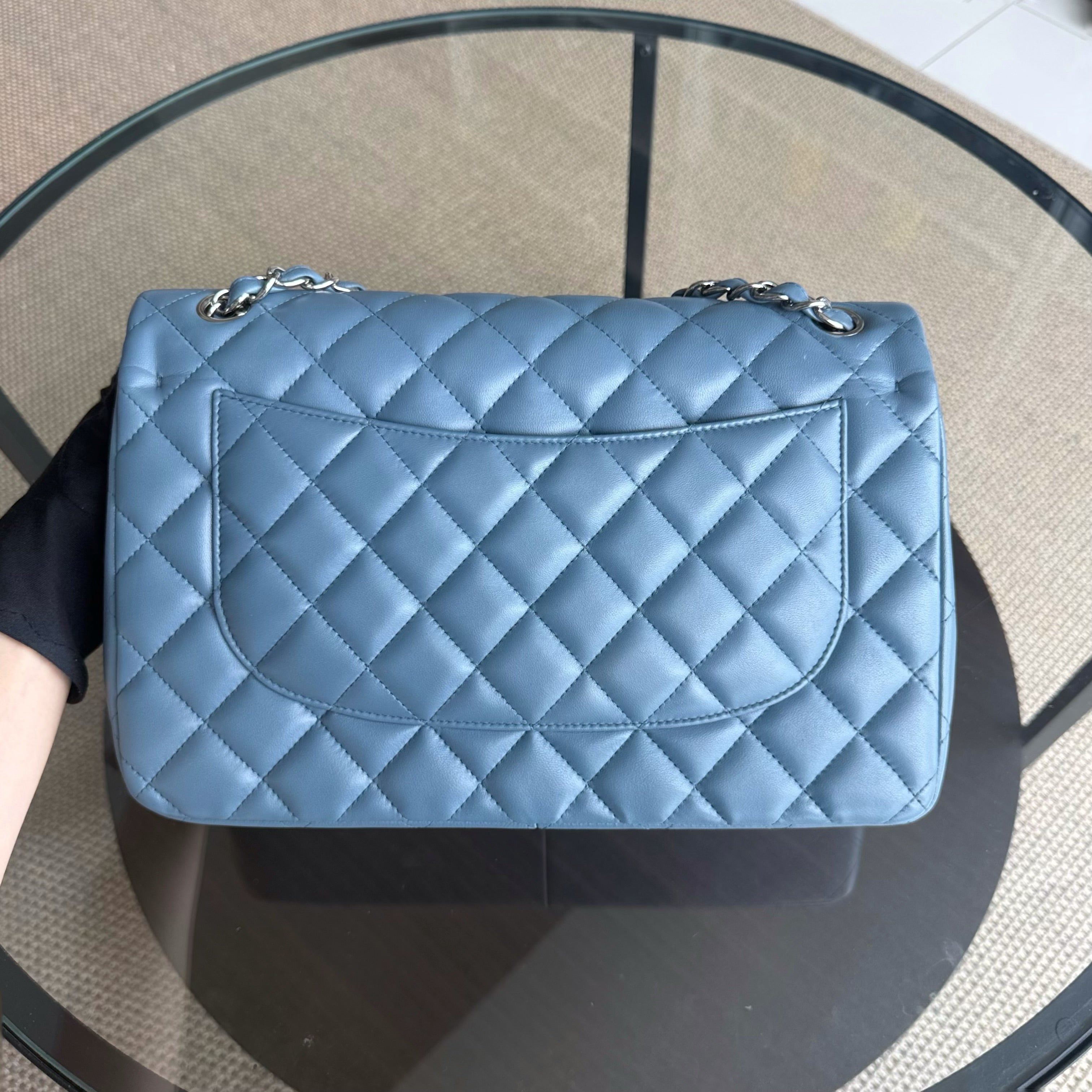 Chanel Classic Flap Jumbo - 30CM Lambskin Double Flap Blue Silver Hardware Series 17