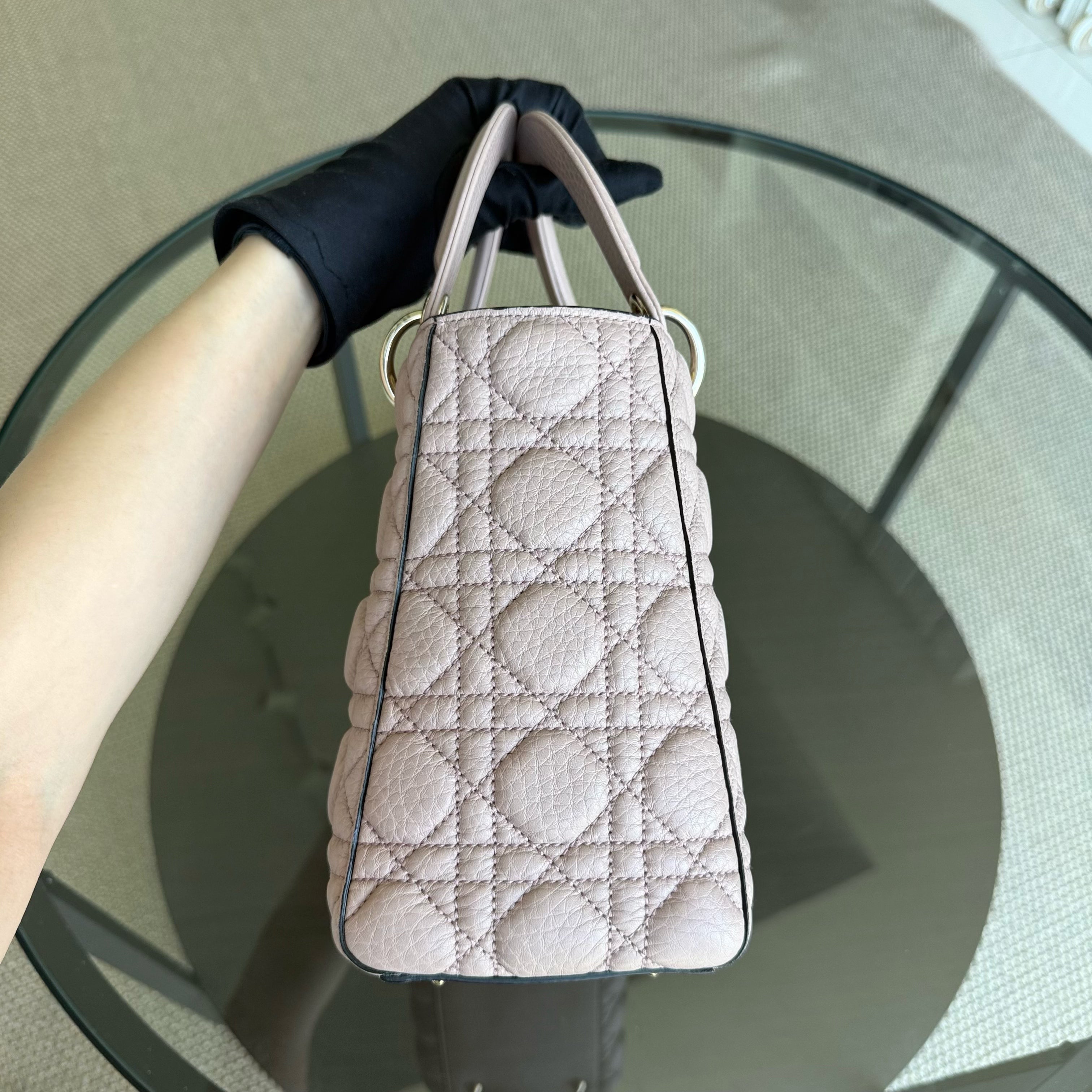 Dior Lady Medium Flap - Grained Calfskin Caviar Cannage Nude Pink Gold Hardware