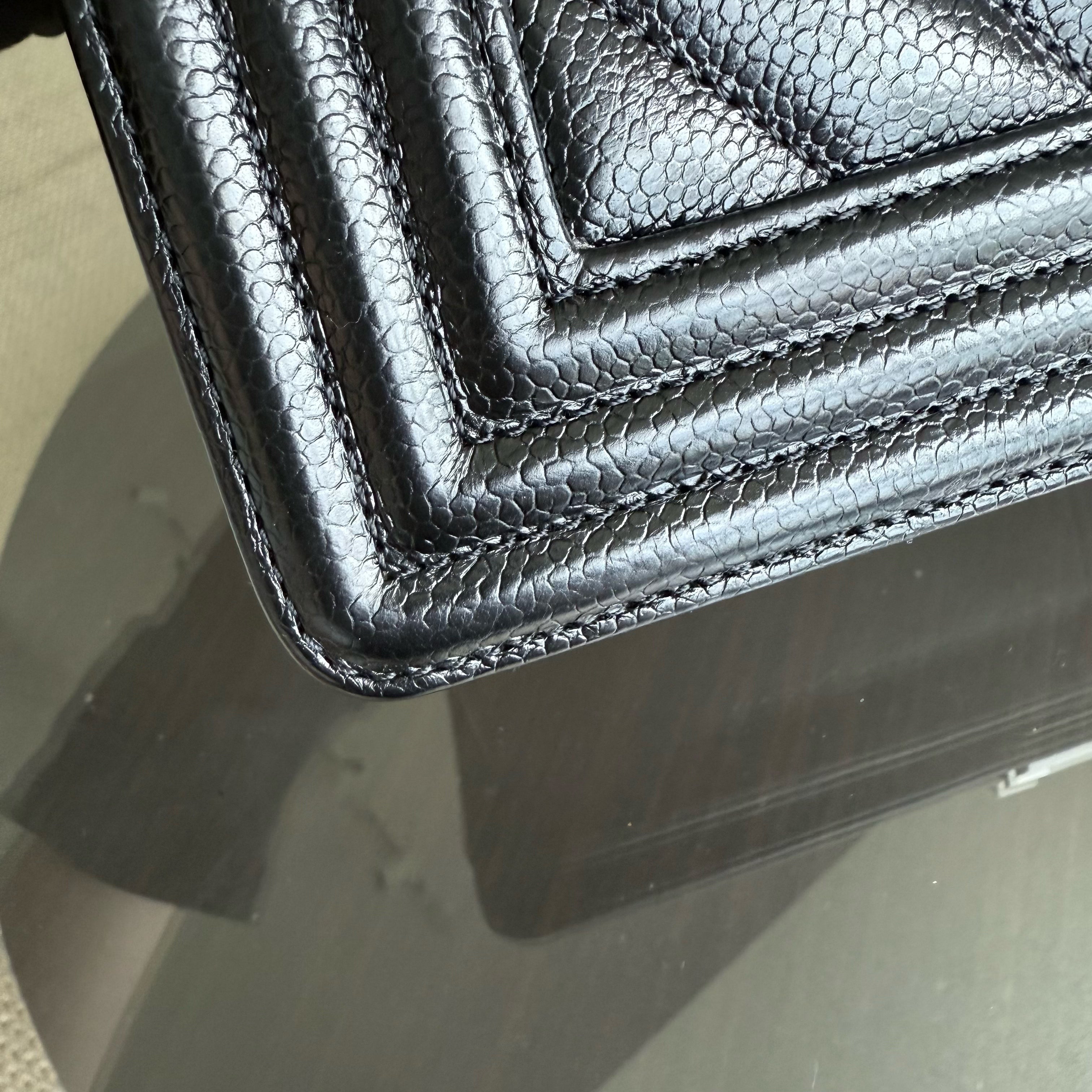 Chanel Boy Medium - Caviar 25CM Chevron Black Silver Hardware Series 29