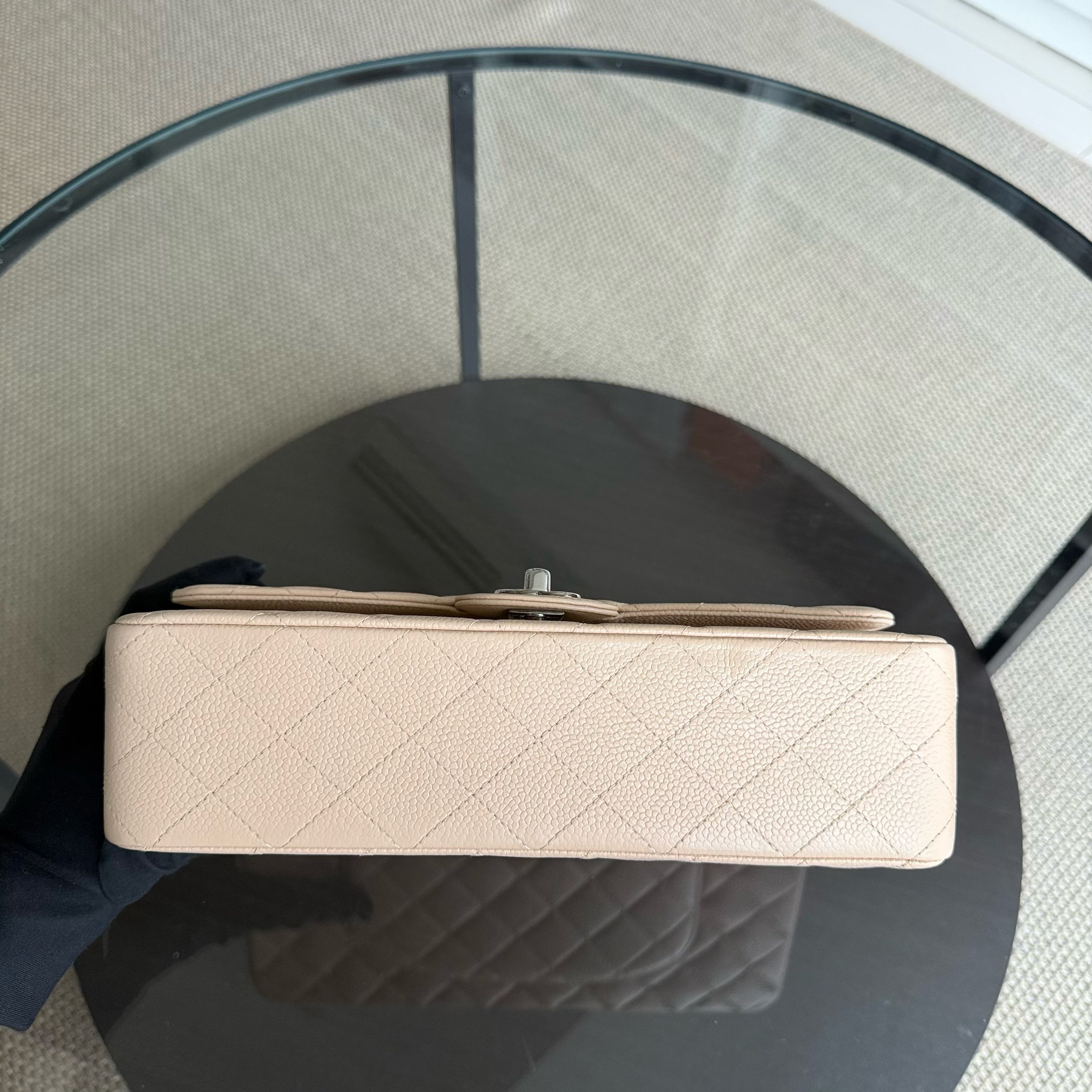 Chanel Classic Flap Medium - Caviar 25CM Quilted Grained Calfskin Beige Silver Hardware Series 13