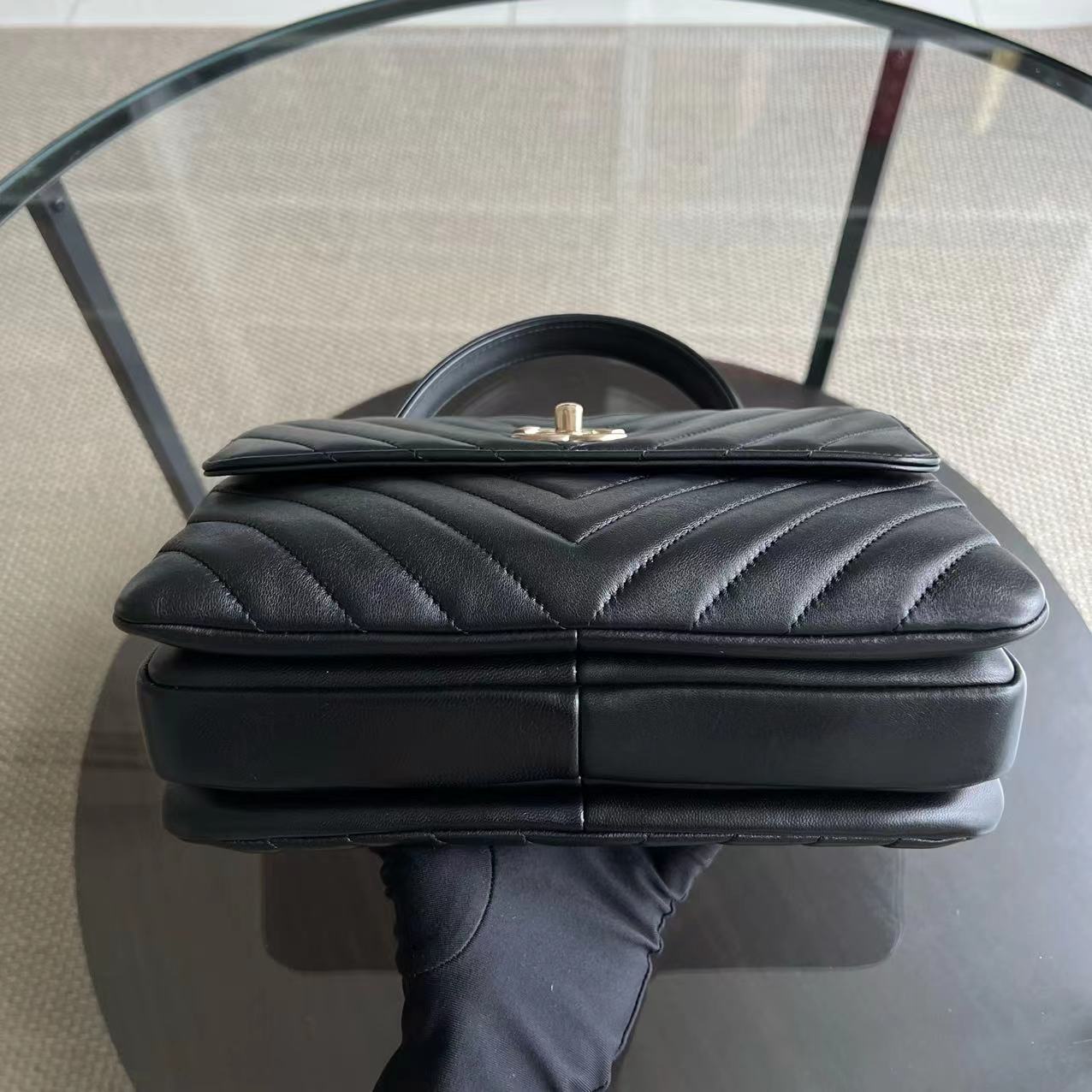 Trendy CC Small 25CM Chevron Lambskin Black Golden Hardware Series 26