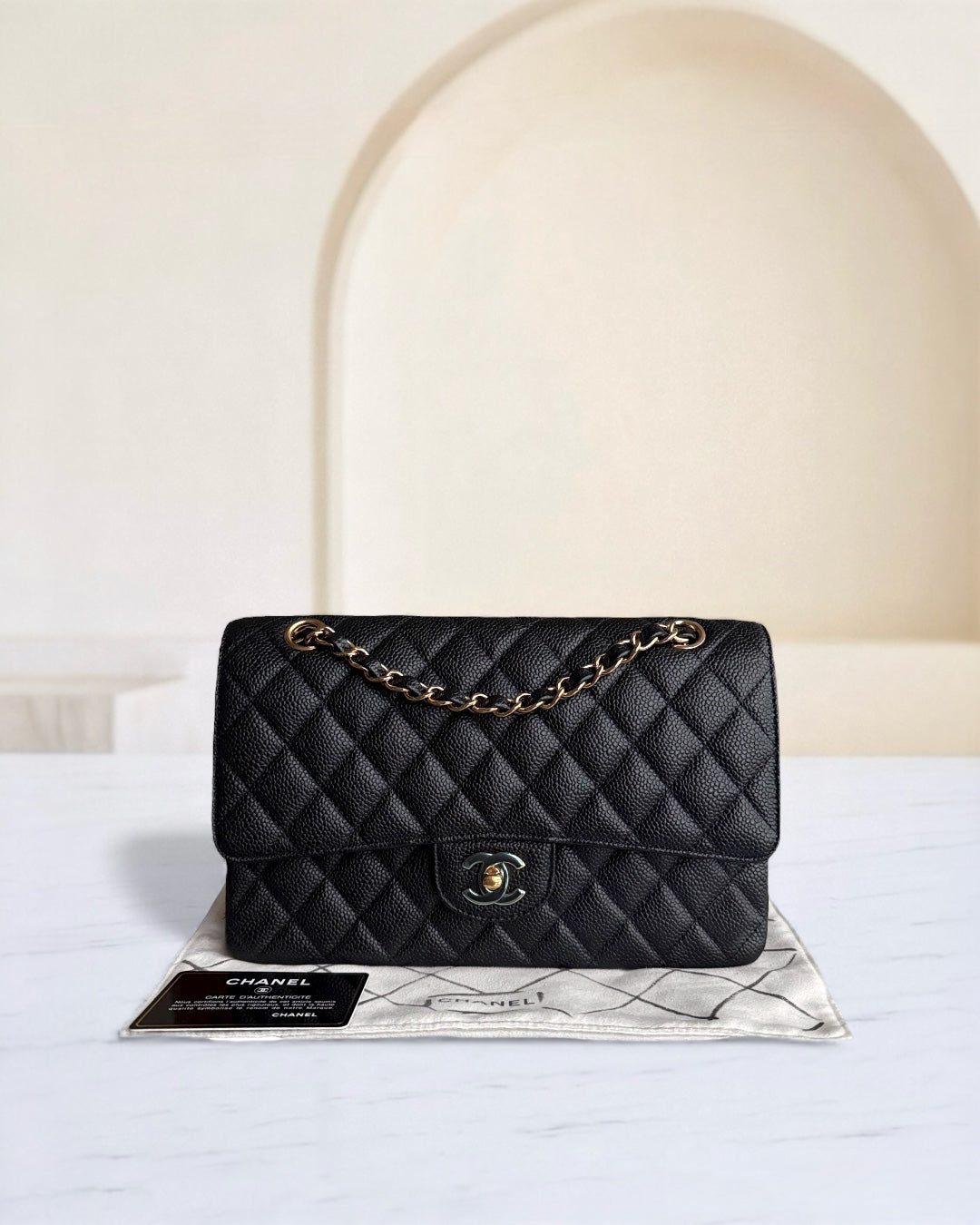 Chanel Classic Flap Medium - Caviar 25CM Quilted Black Gold Hardware Series 21