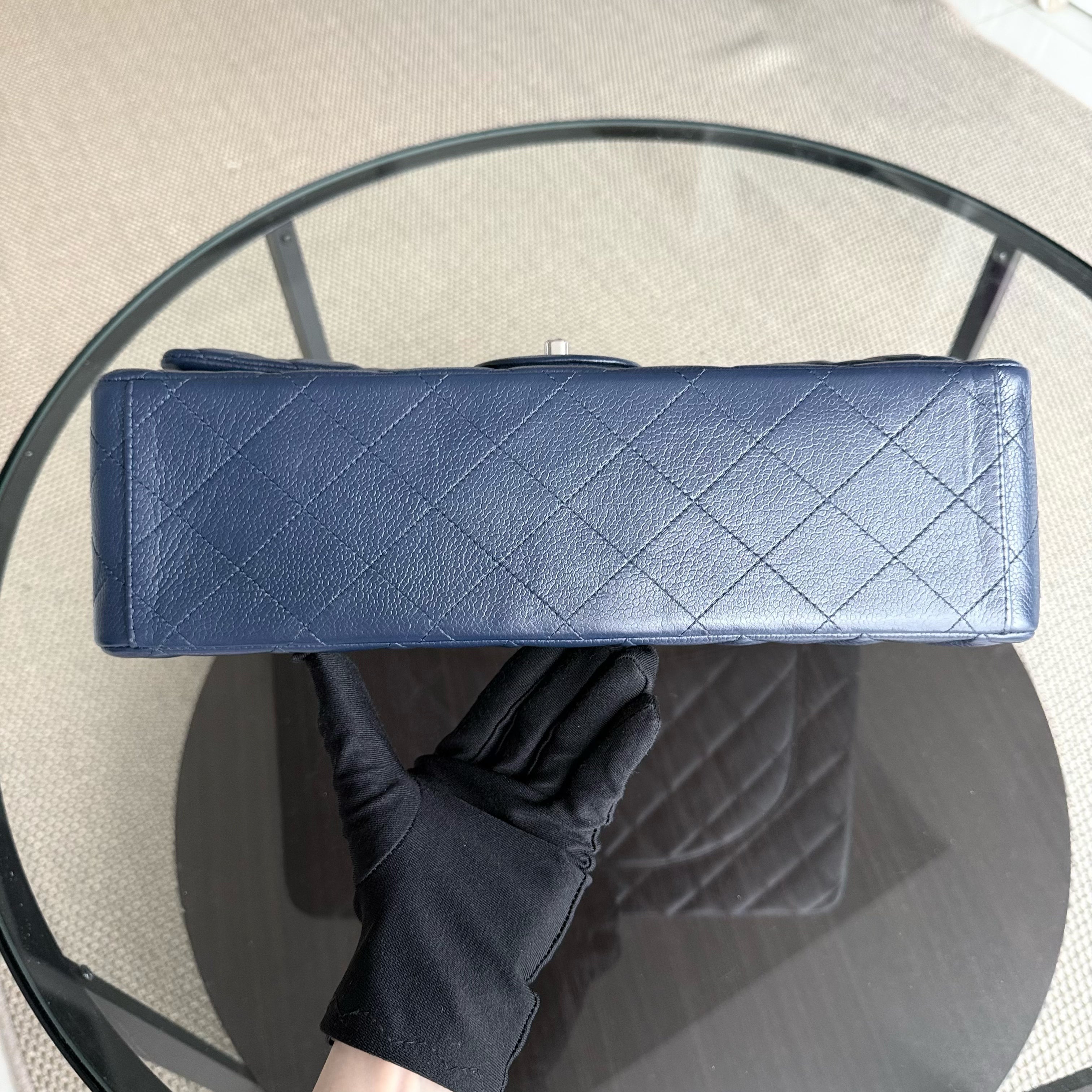 Chanel Classic Flap Maxi - Caviar Double Flap 34CM Quilted Dark Blue Silver Hardware Series 15
