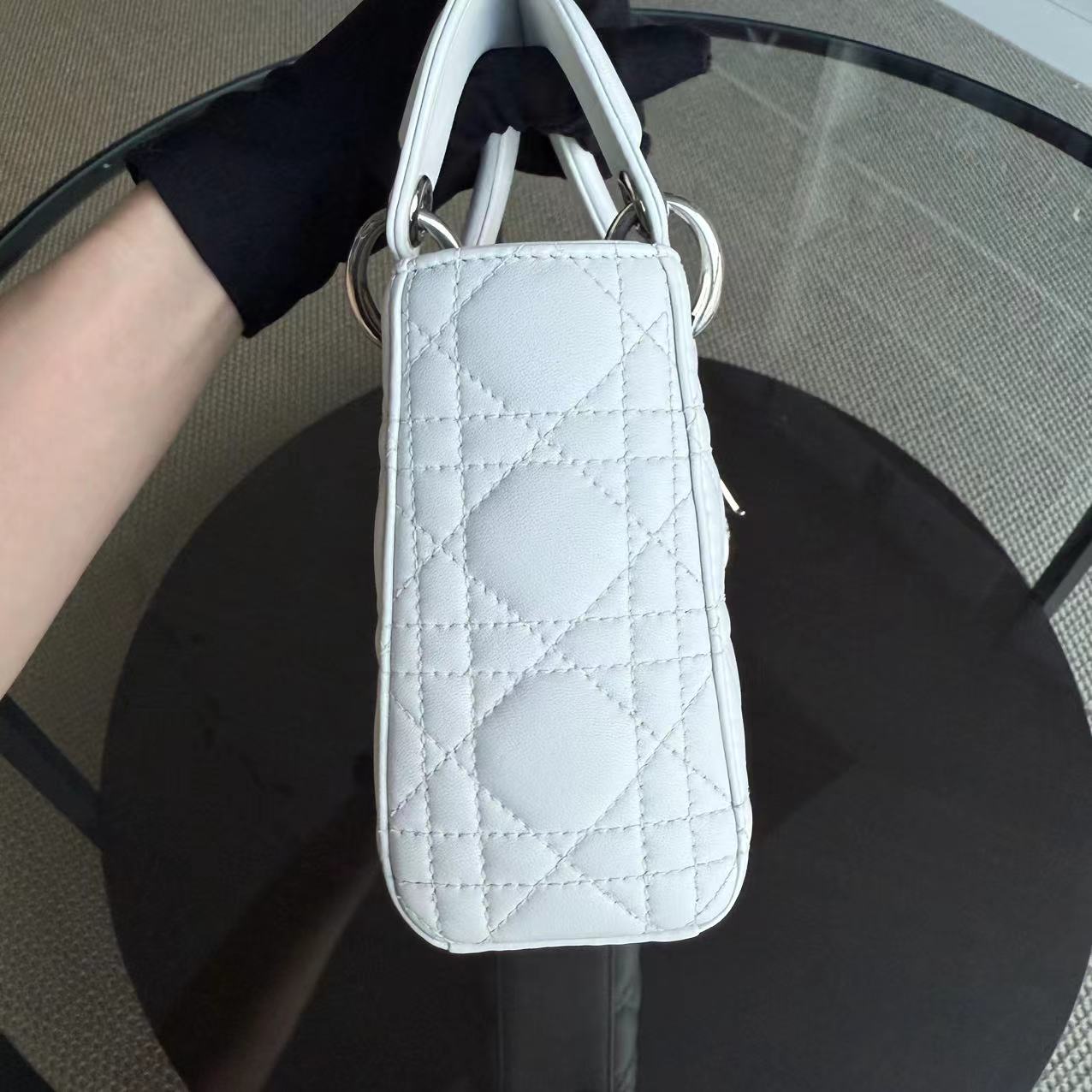 Dior Lady Mini Cannage Lambskin White Silver Hardware