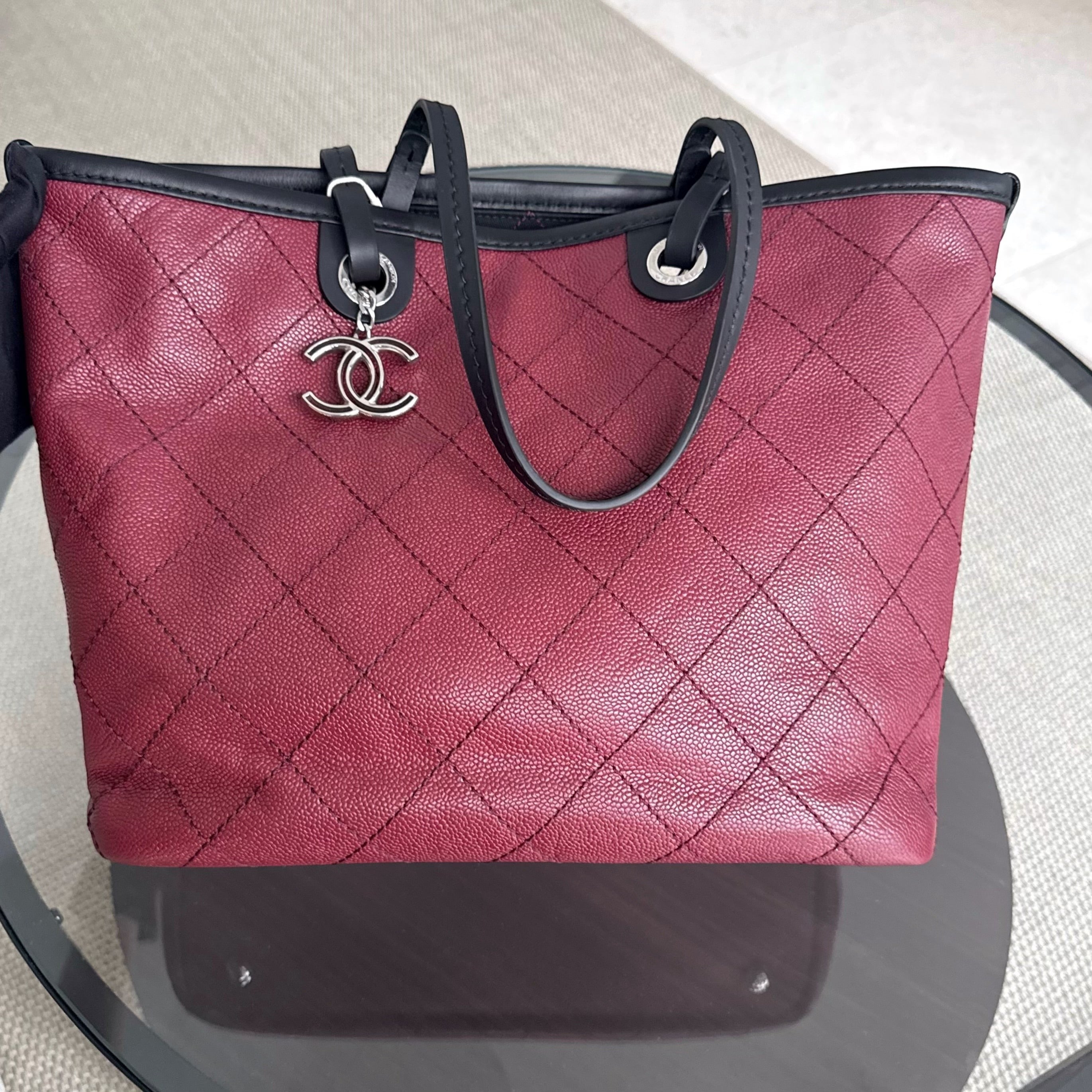 Chanel Shopping Tote - Caviar Quilted Burgundy Silver Hardware Series 19