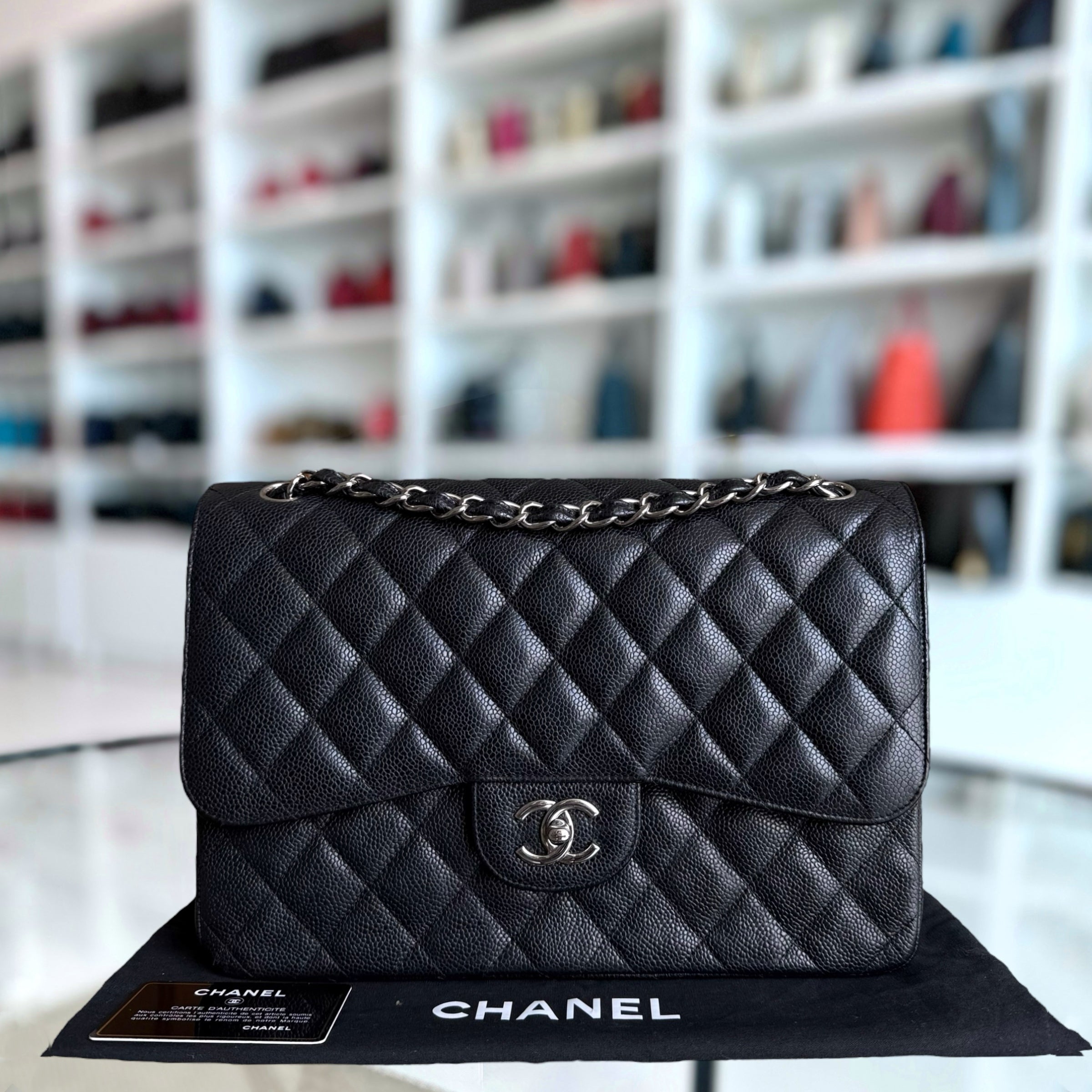 Chanel Classic Flap Jumbo - Caviar 30CM Quilted Black Silver Hardware Series 19