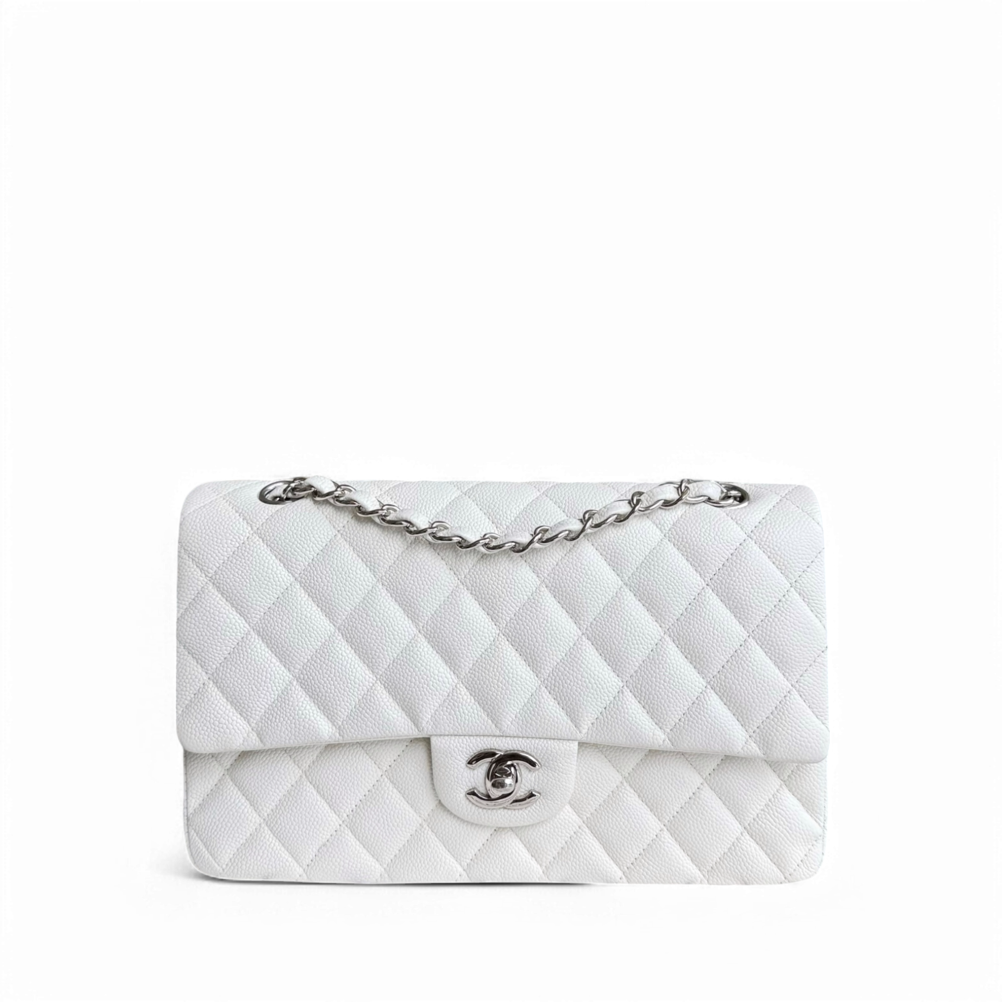 Chanel Classic Flap Medium - Caviar 25CM Quilted White Silver Hardware Series 30