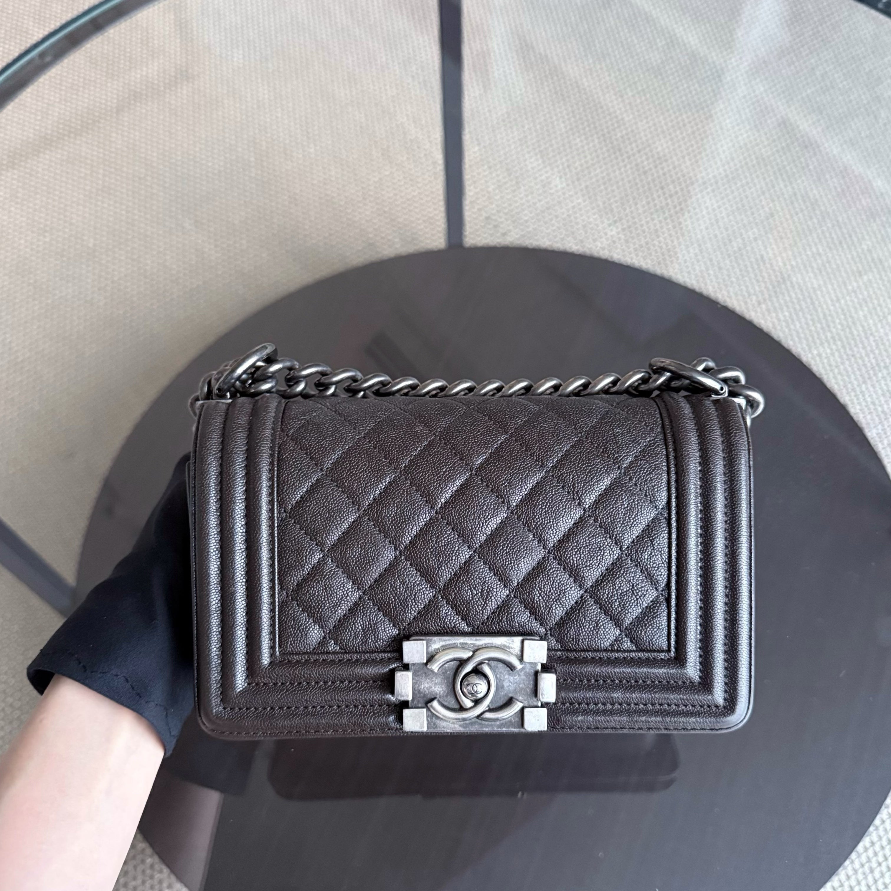 Chanel Boy Small - Caviar 20CM Quilted Dark Brown Ruthenium Silver Hardware Series 26