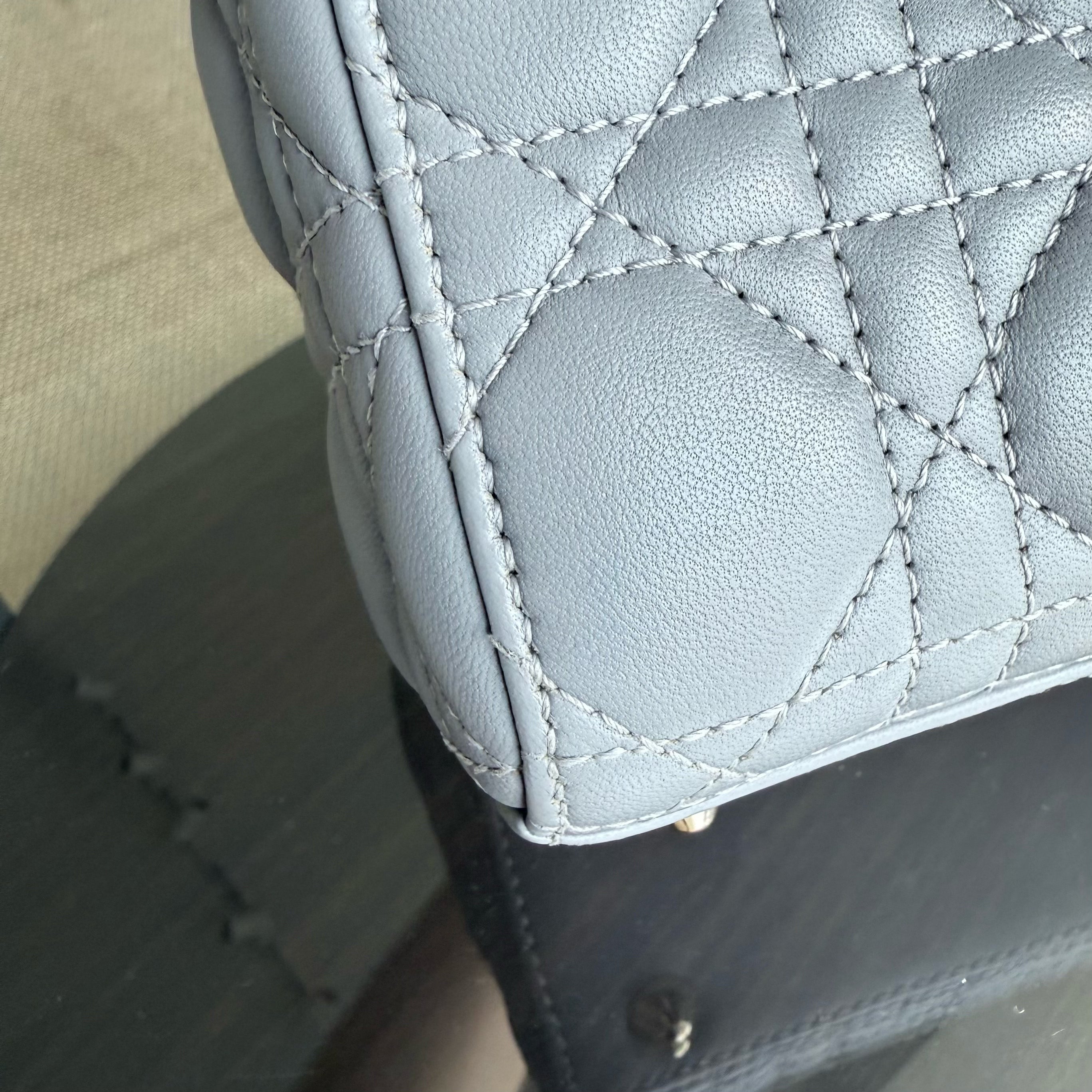 Dior Lady Flap ABC Small - Cannage Lambskin Grey Gray Gold Hardware MyABC