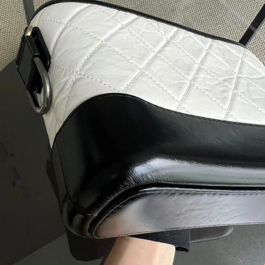 Chanel Gabrielle Small - 20CM Quilted Calfskin White Black Two-Tone Hardware