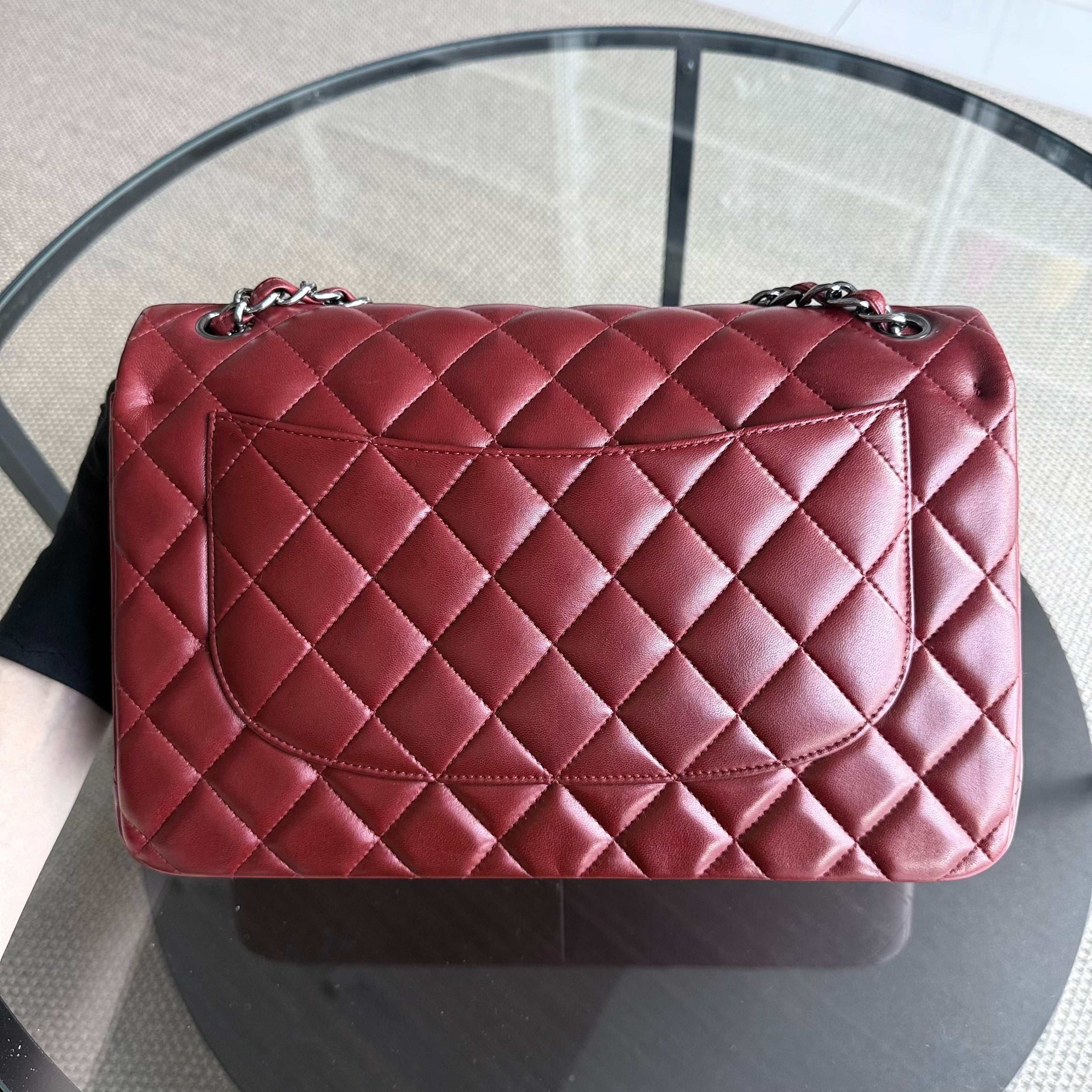 Chanel Classic Flap Jumbo - Double Flap 30CM Quilted Lambskin Dark Red Silver Hardware Series 15