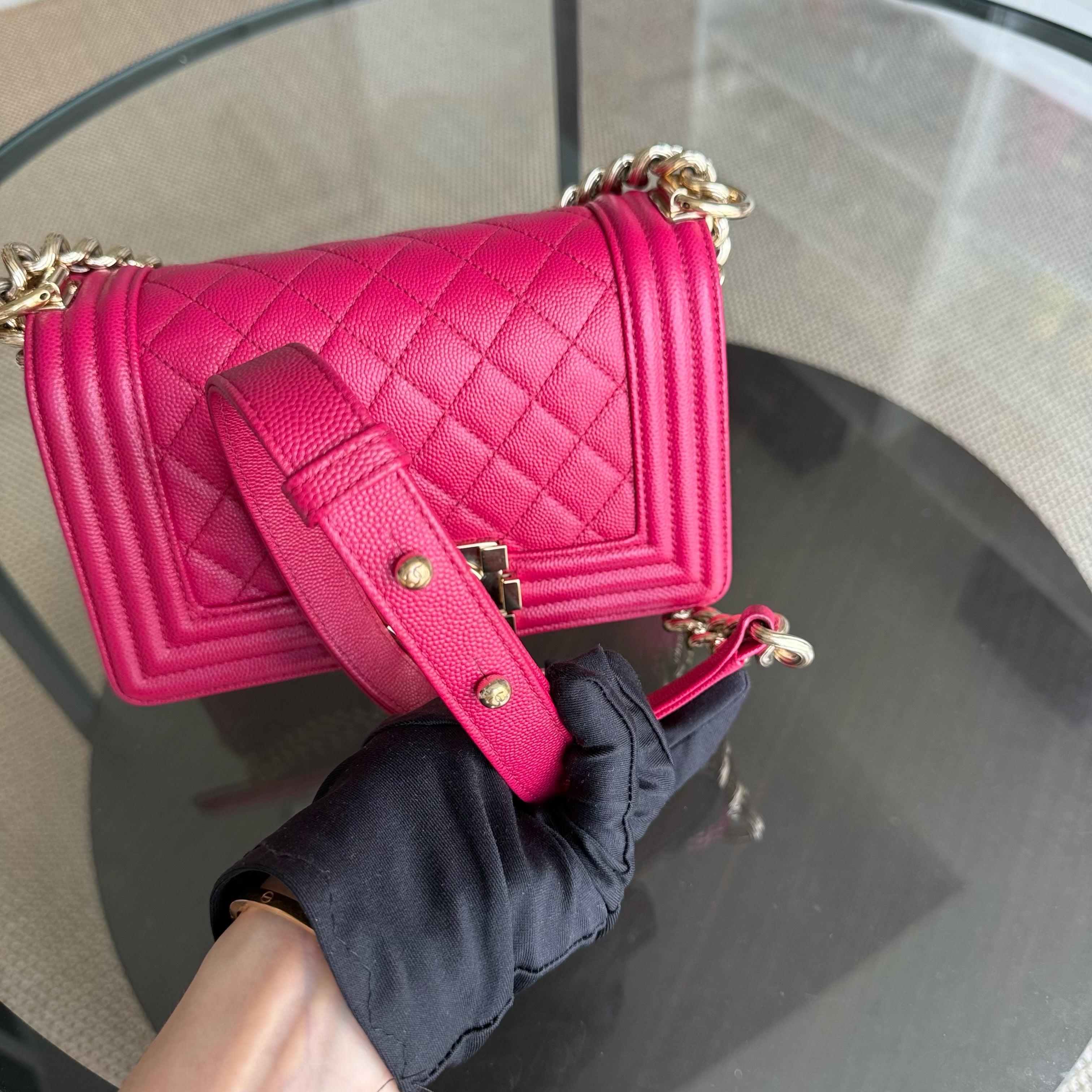 Chanel Boy Small - Caviar 20CM Quilted Pink Gold Hardware Series 23