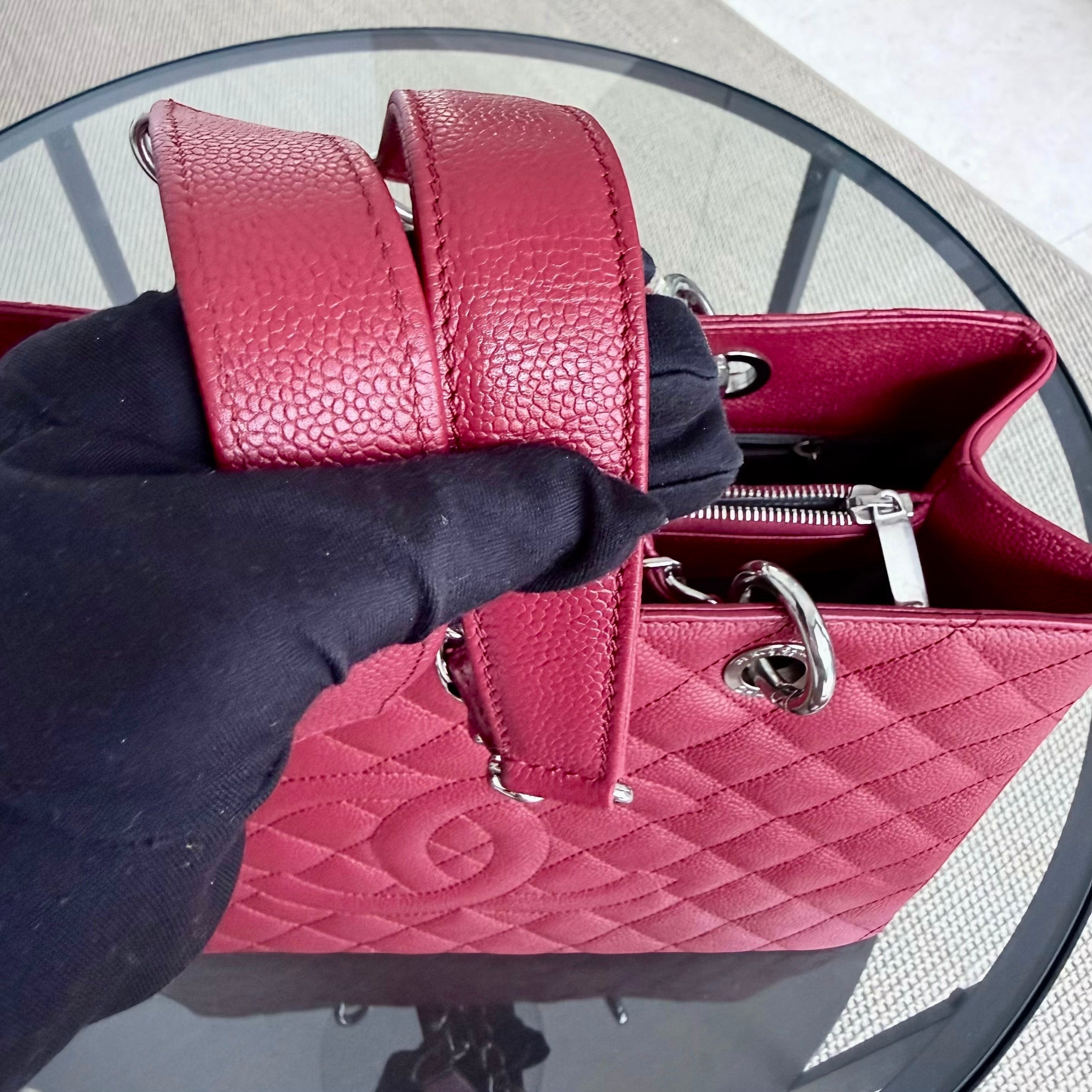 Chanel GST Grand Shopping Tote - Caviar Quilted Red Silver Hardware