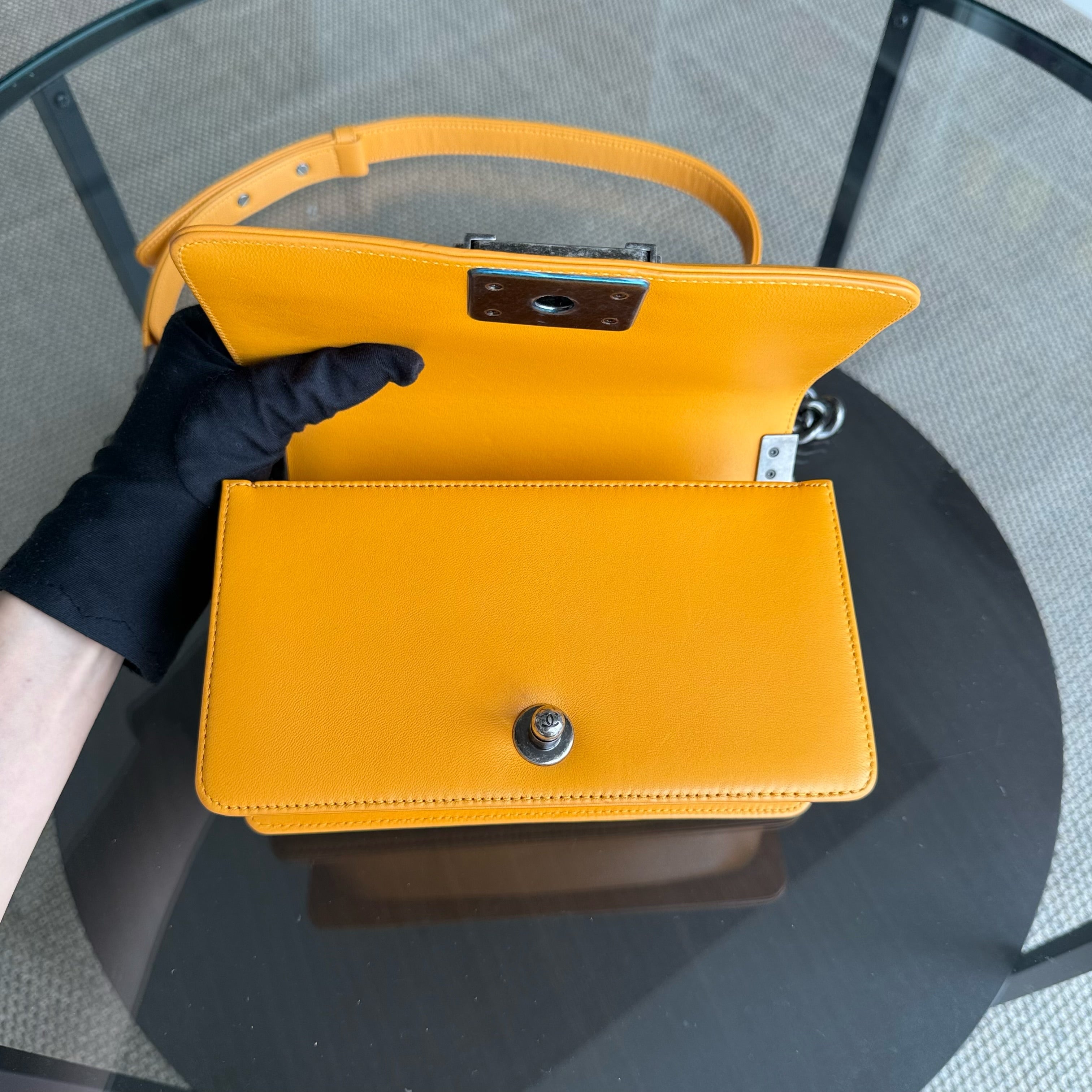 Chanel Boy Small - Small Stingray Yellow Mustard Ruthenium Silver Hardware Series 21