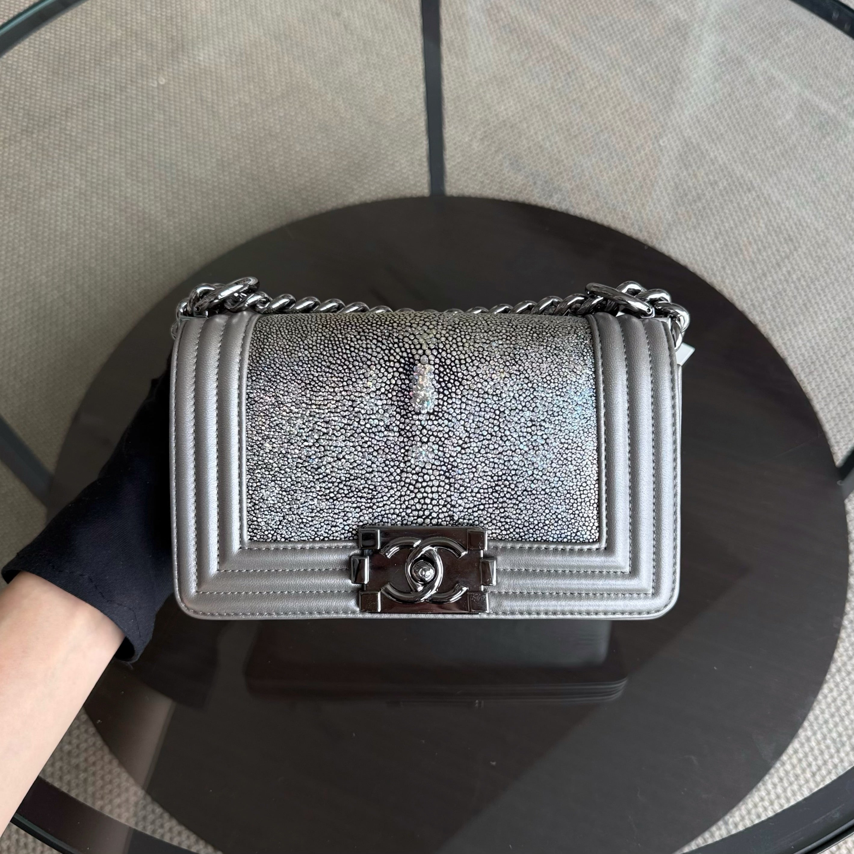 Chanel Boy Small - 20CM Stingray Gray Grey Silver Hardware Series 27