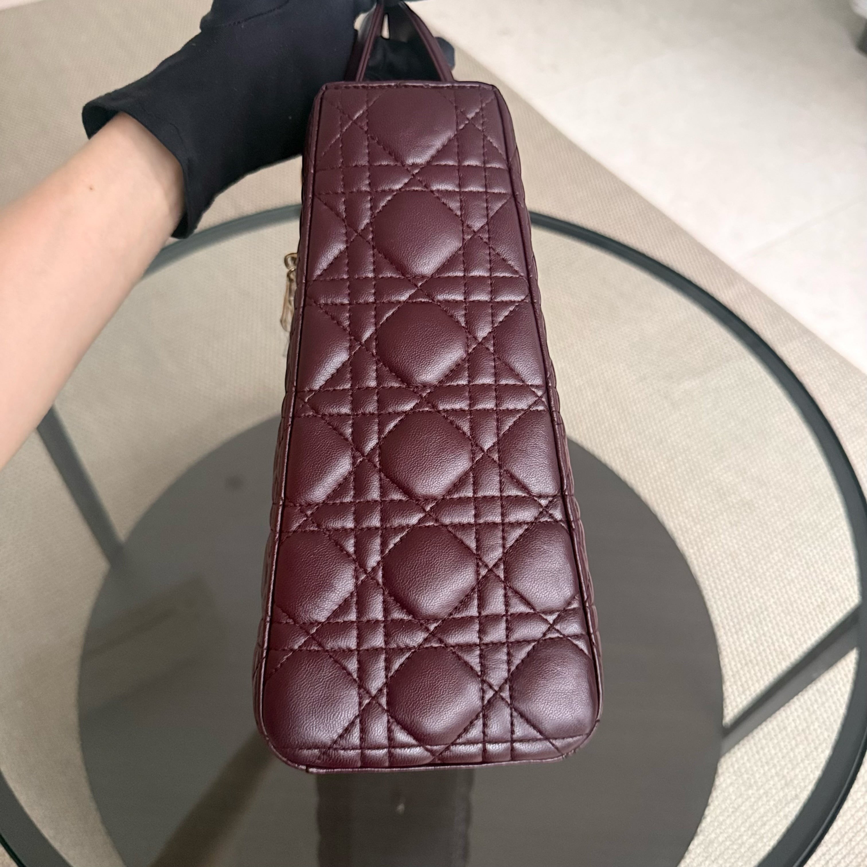 Dior Lady Large - Cannage Lambskin Dark Burgundy Gold Hardware