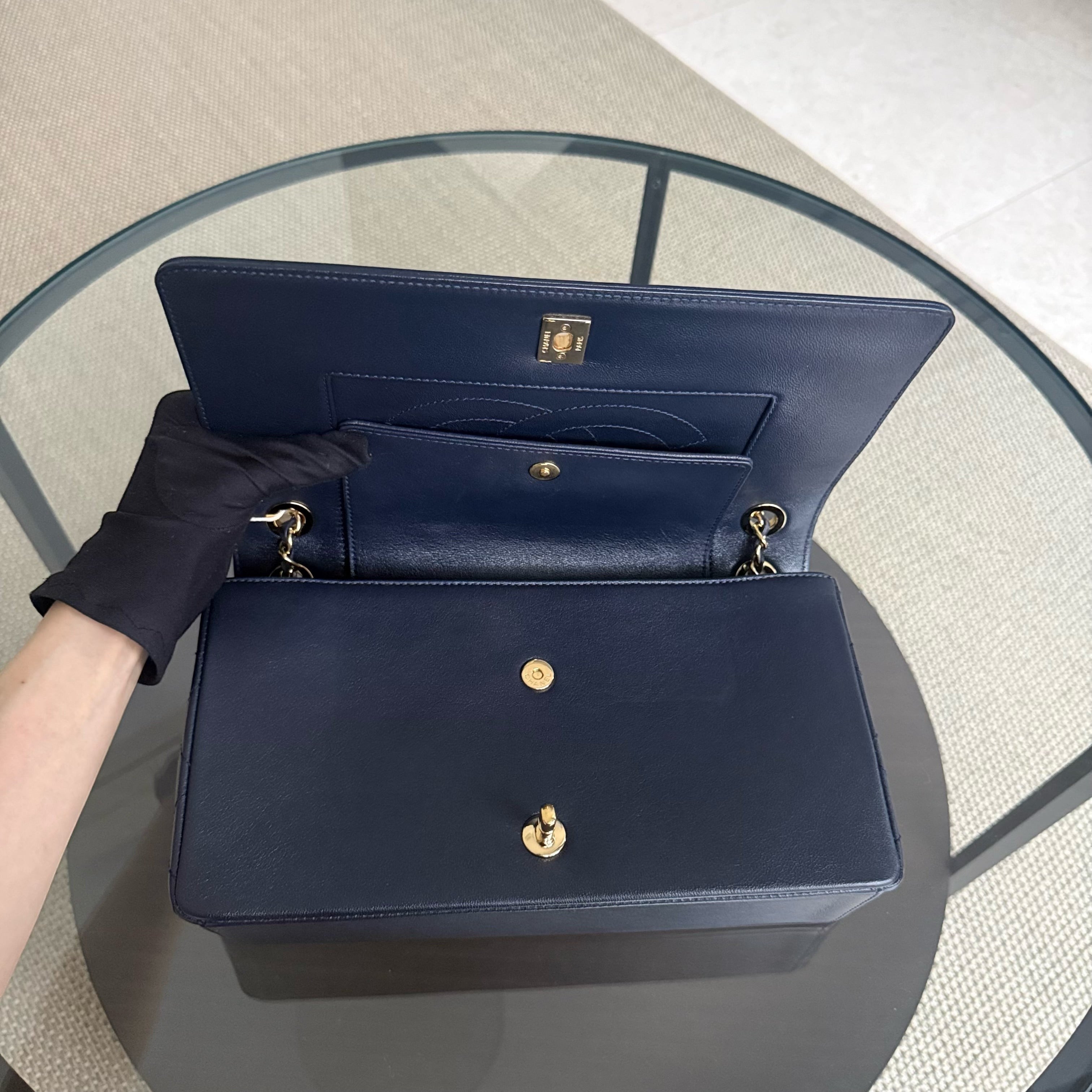 Chanel Seasonal Flap Mademoiselle - 28CM Quilted Lambskin Midnight Blue Gold Hardware Series 23