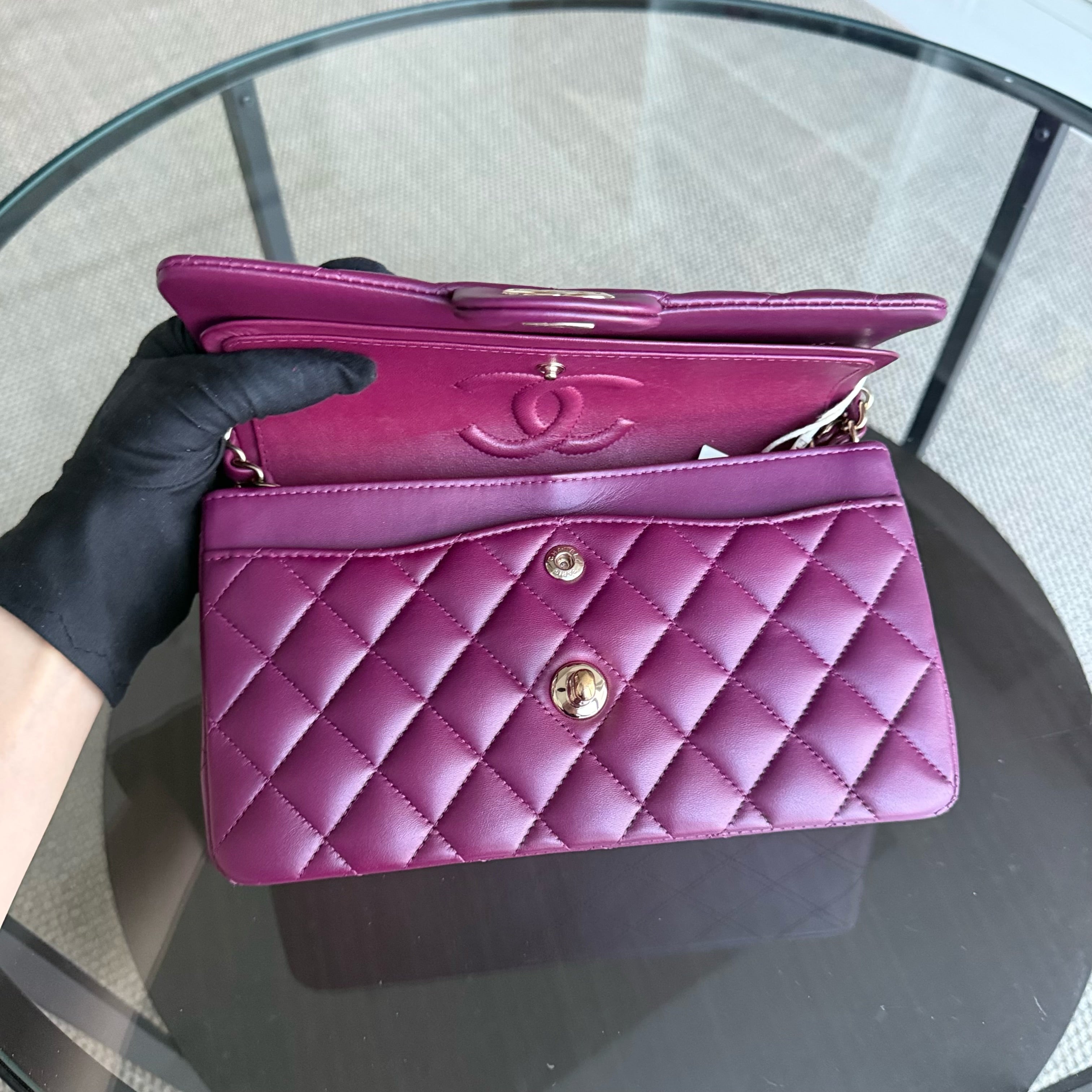 Chanel Classic Flap Small - Lambskin 23CM Quilted Purple Gold Hardware Microchip