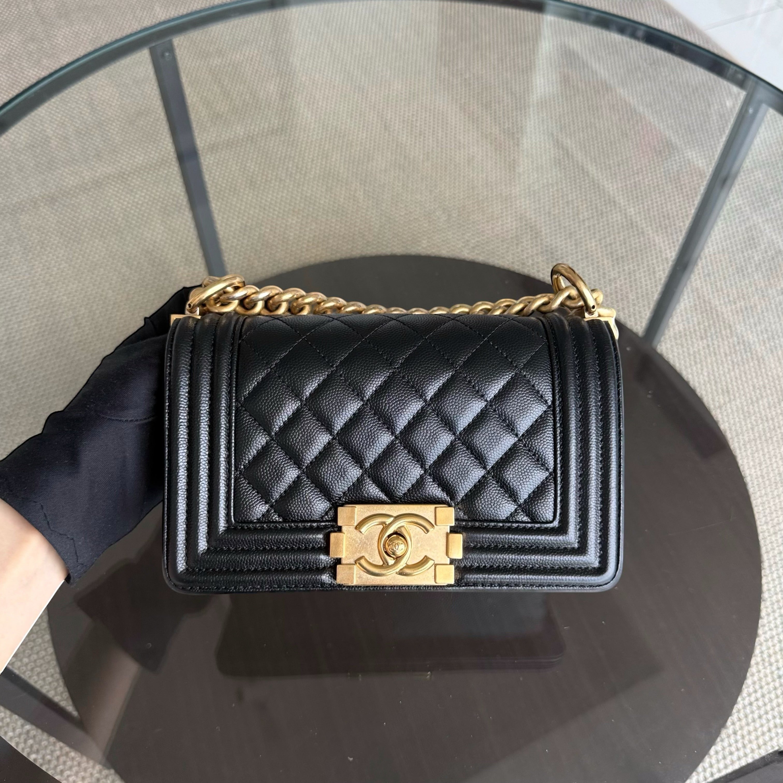 Chanel Boy Small - Caviar 20CM Quilted Black Gold Hardware Series 27