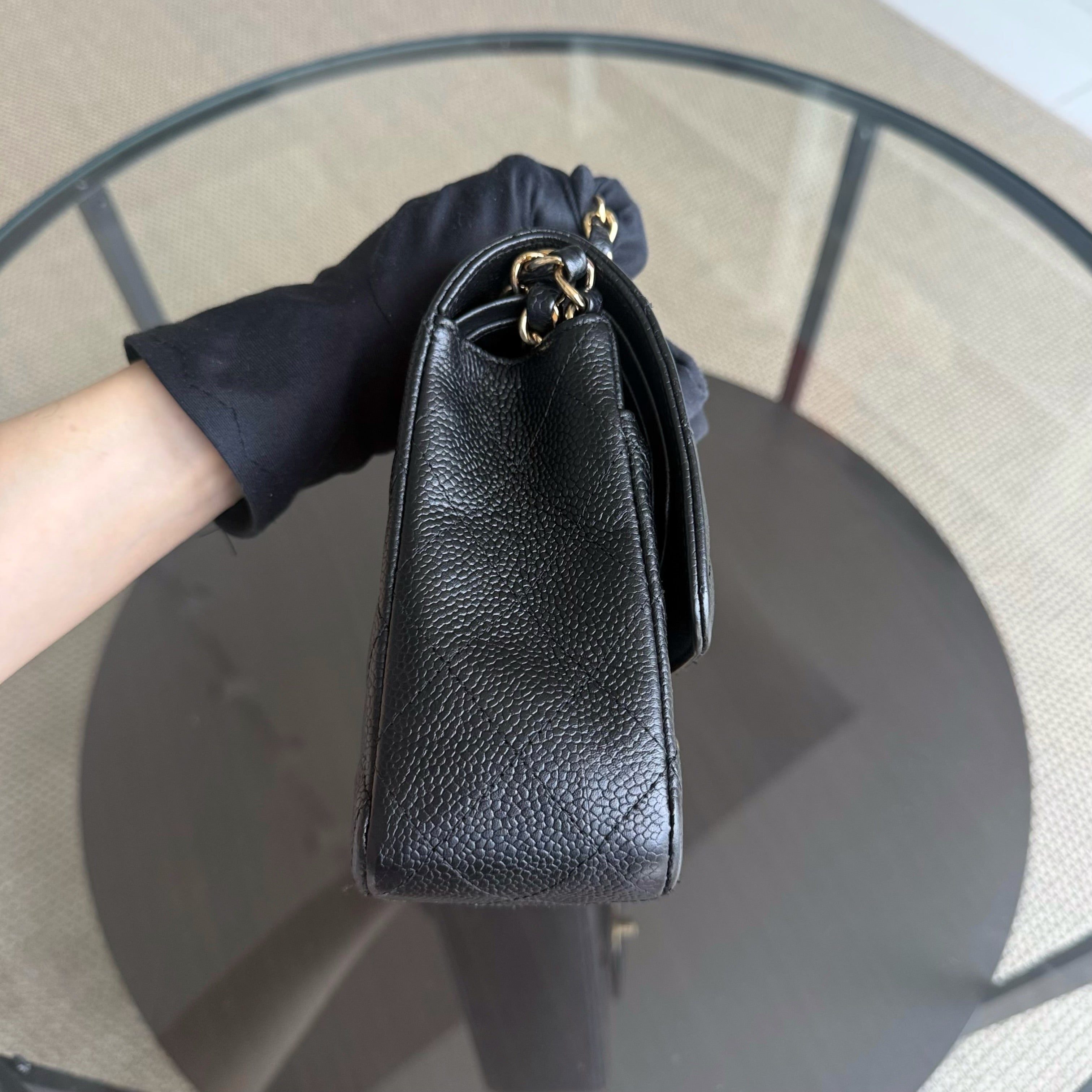 Chanel Classic Flap Medium - Caviar 25CM Quilted Grained Calfskin Black Gold Hardware Series 13