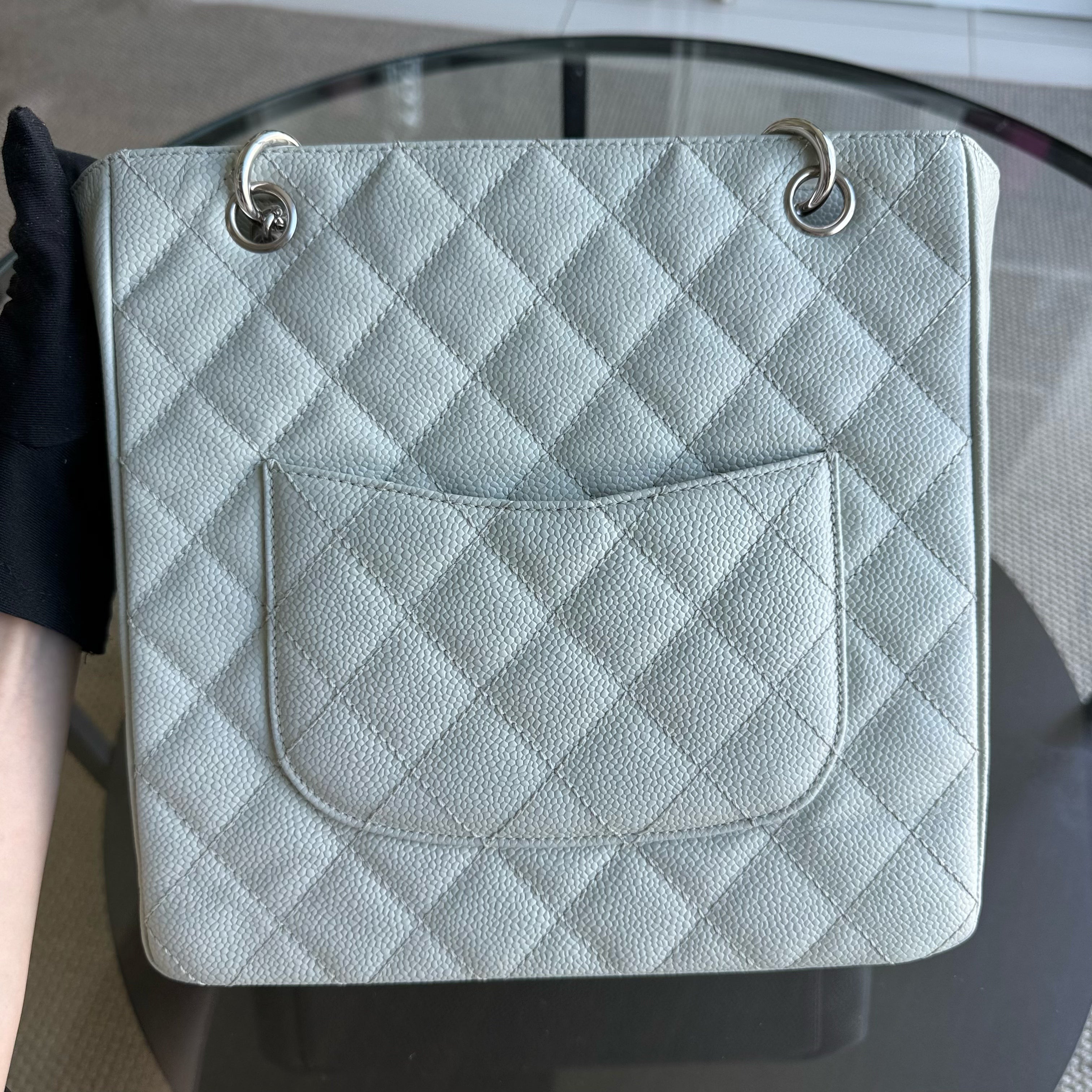 Chanel PST Petite Shopping Tote - Caviar Quilted Light Mint Cyan Silver Hardware