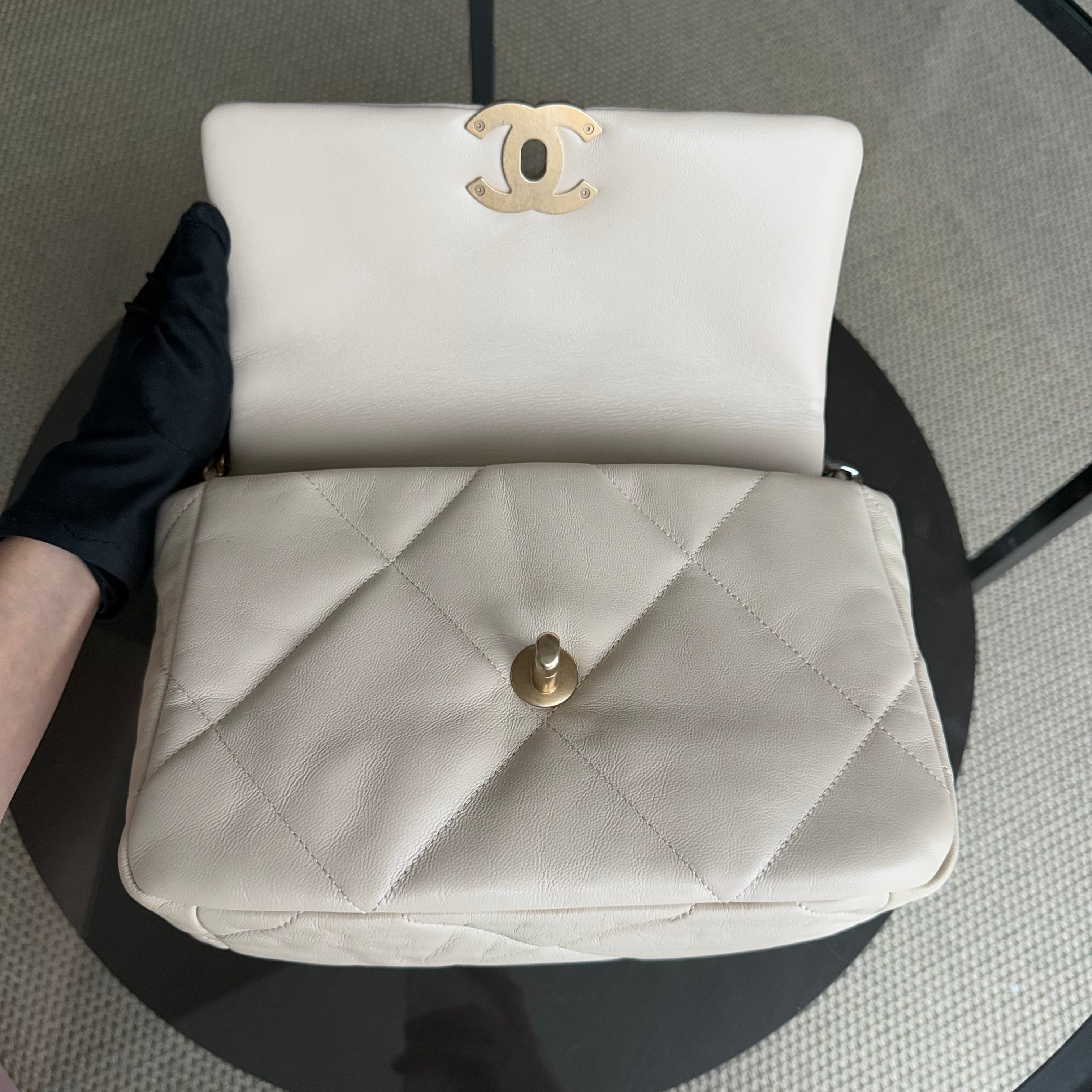 Chanel 19 Bag Small- C19 Quilted Goatskin Light Beige Two-tone Hardware Series 30