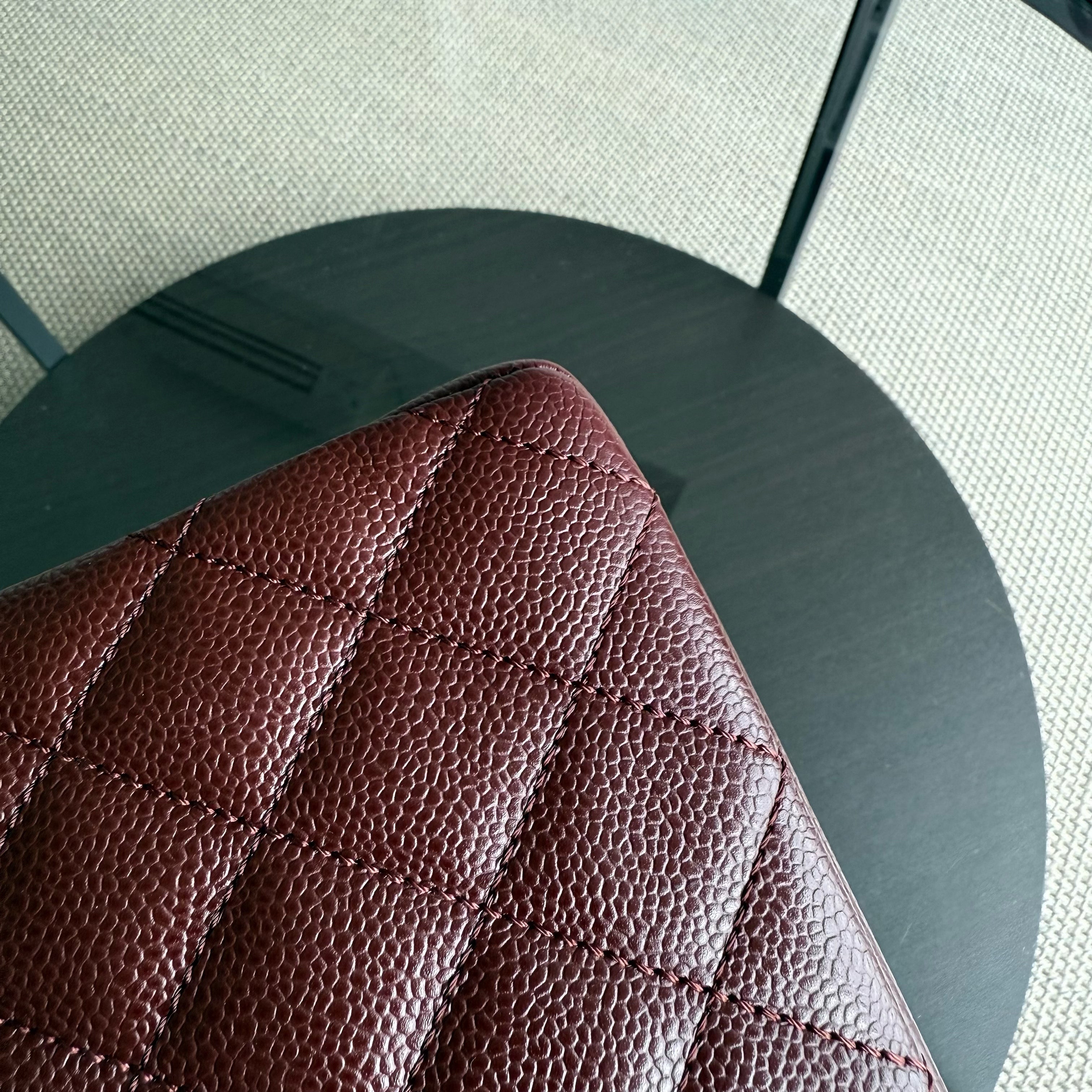 Chanel GST Grand Shopping Tote - Burgundy Caviar Quilted Silver Hardware Series 18