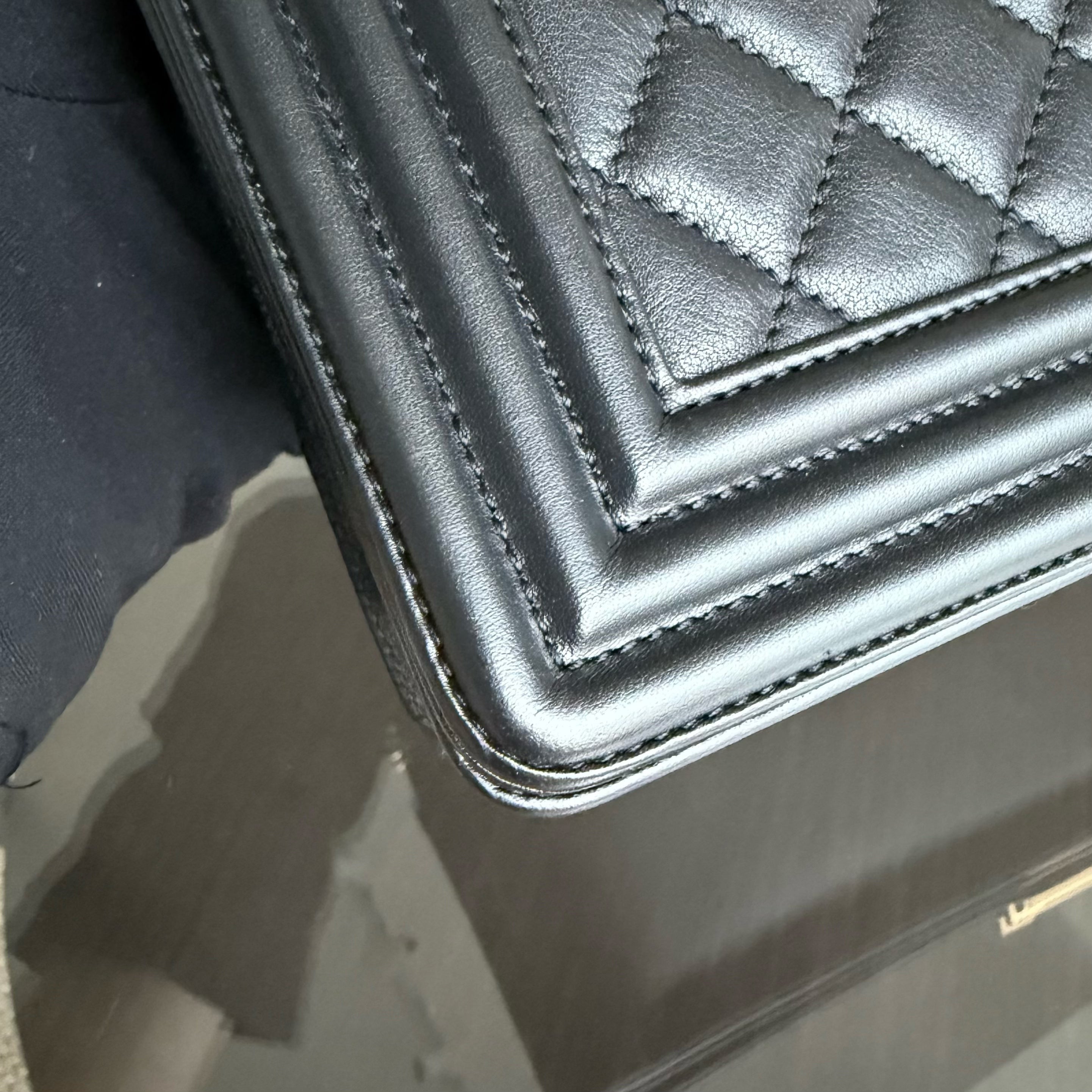 Chanel Boy Medium - 25CM Quilted Calfskin Black Gold Hardware Series 20