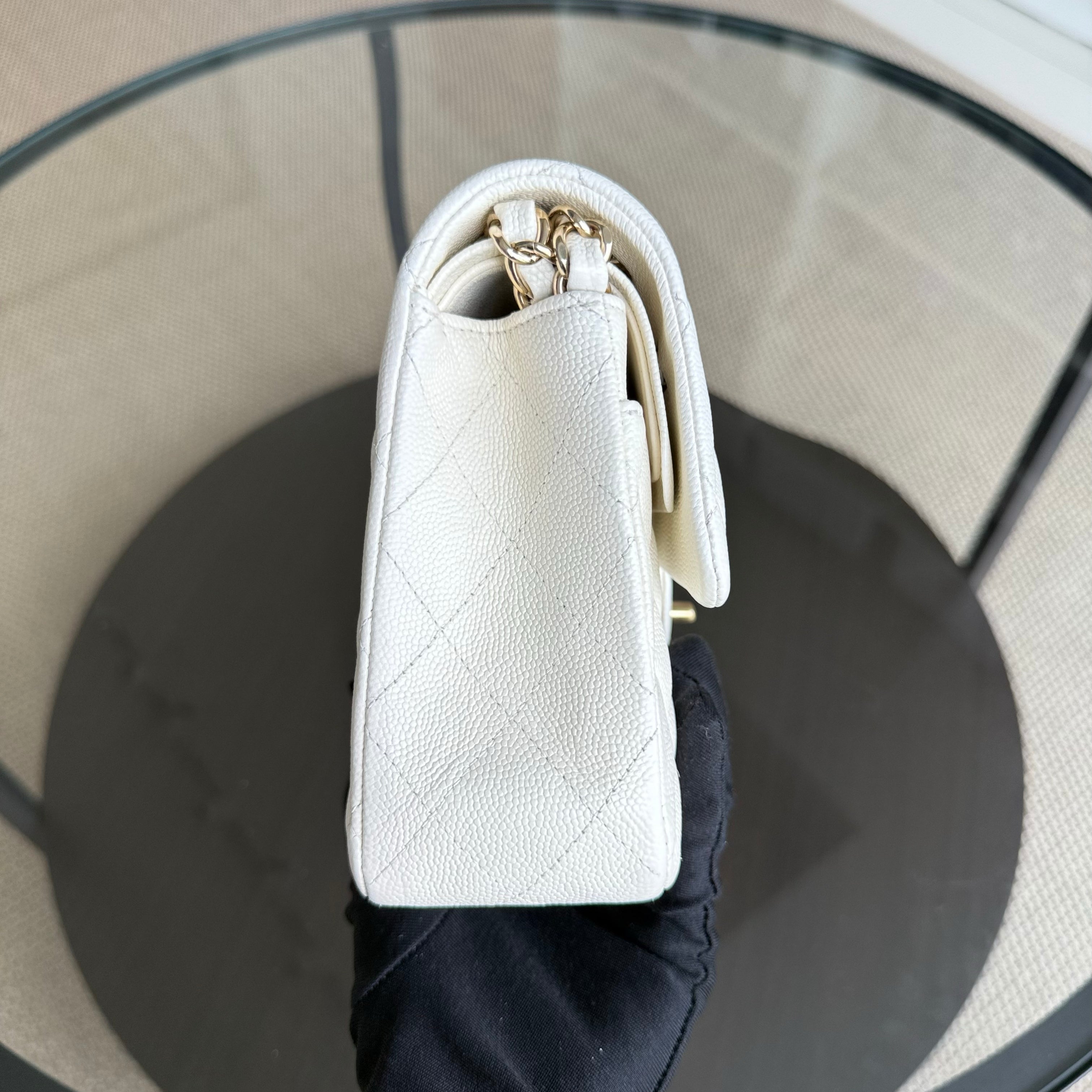 Chanel Classic Flap Small - Caviar 23CM Quilted Cream White Gold Hardware Series 27