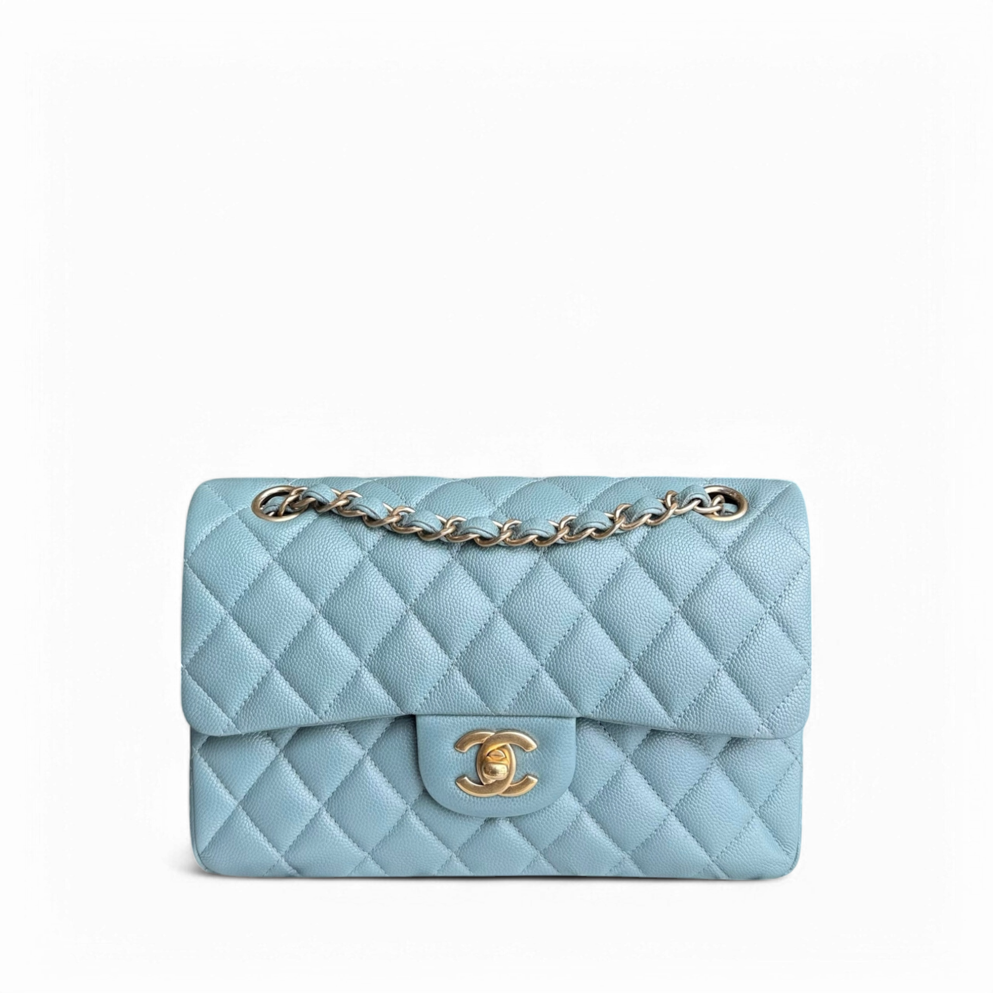Chanel Classic Flap Small - Caviar 23CM Quilted Light Baby Blue Gold Hardware Series 25