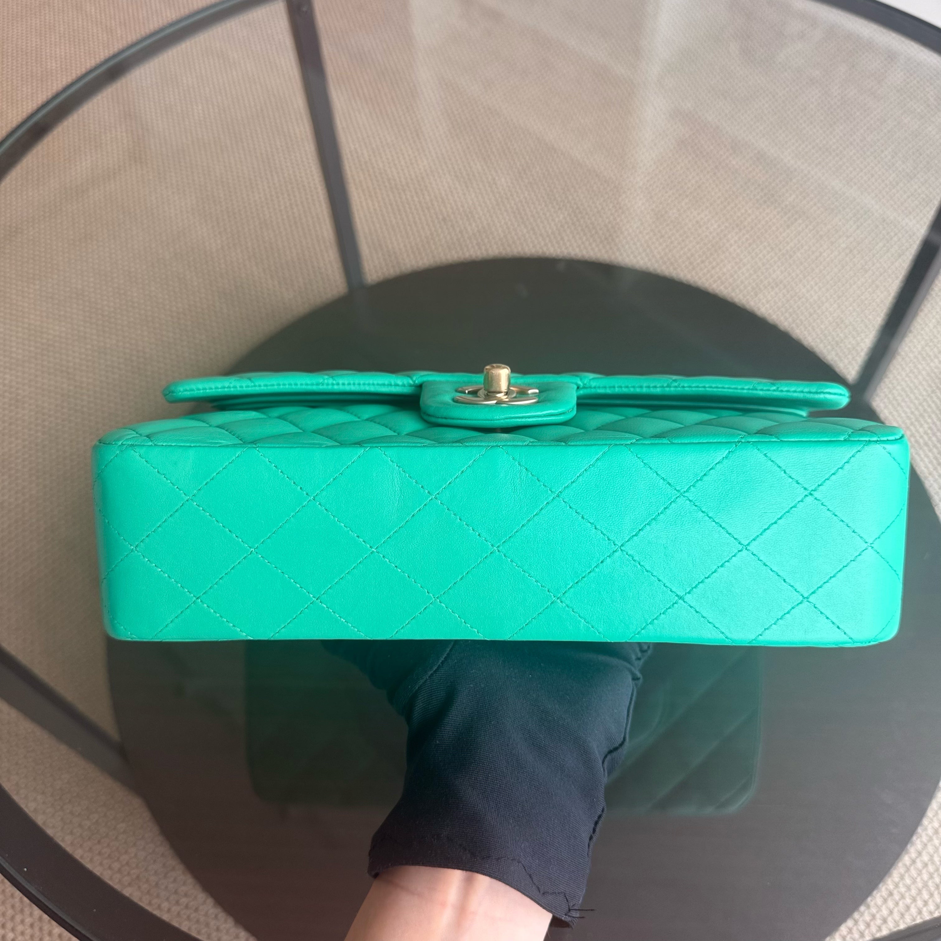 Chanel Classic Flap Medium - 25CM Quilted Lambskin Green Gold Hardware Series 18