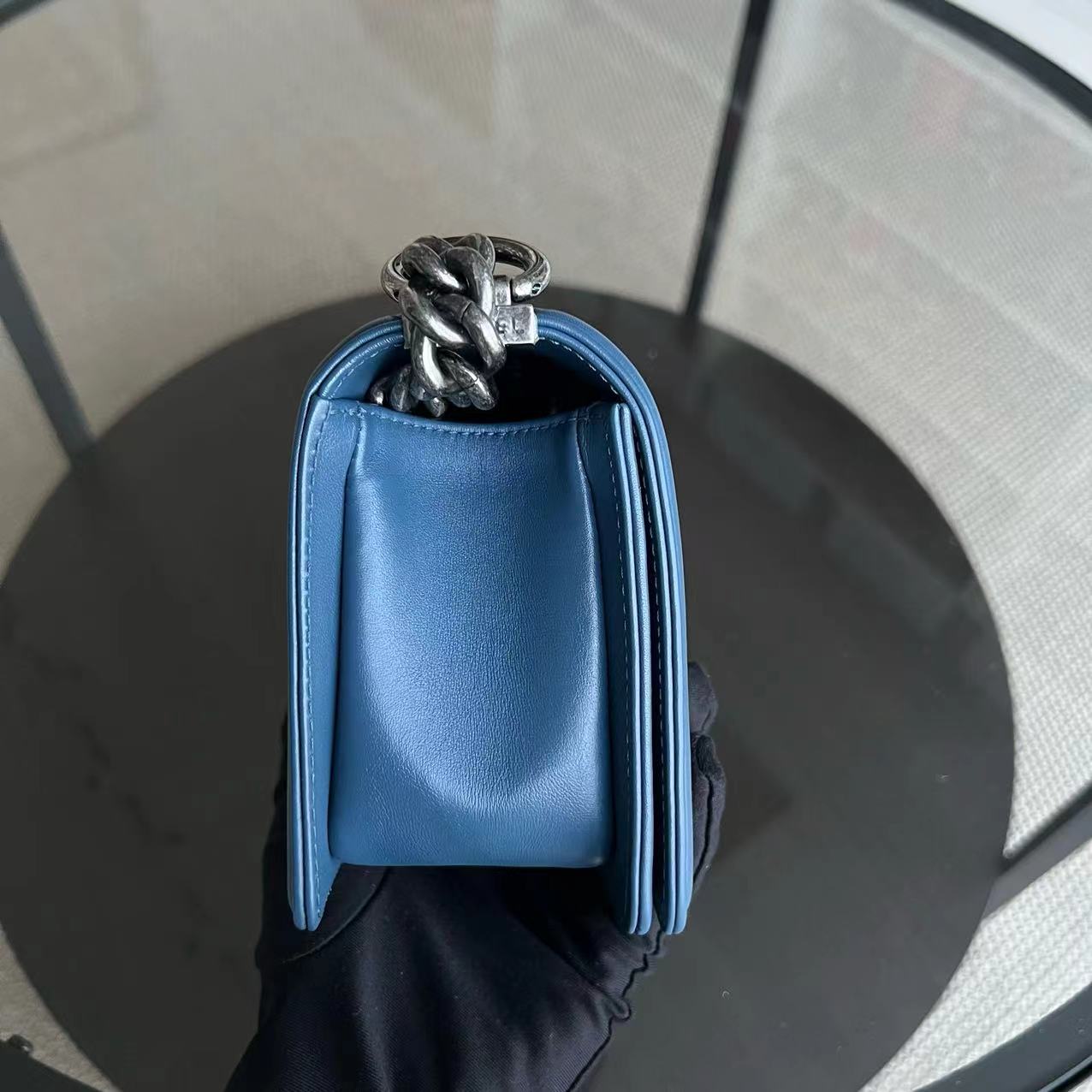 Chanel Boy Small - Quilted Calfskin Blue Ruthenium Silver Hardware Series 23