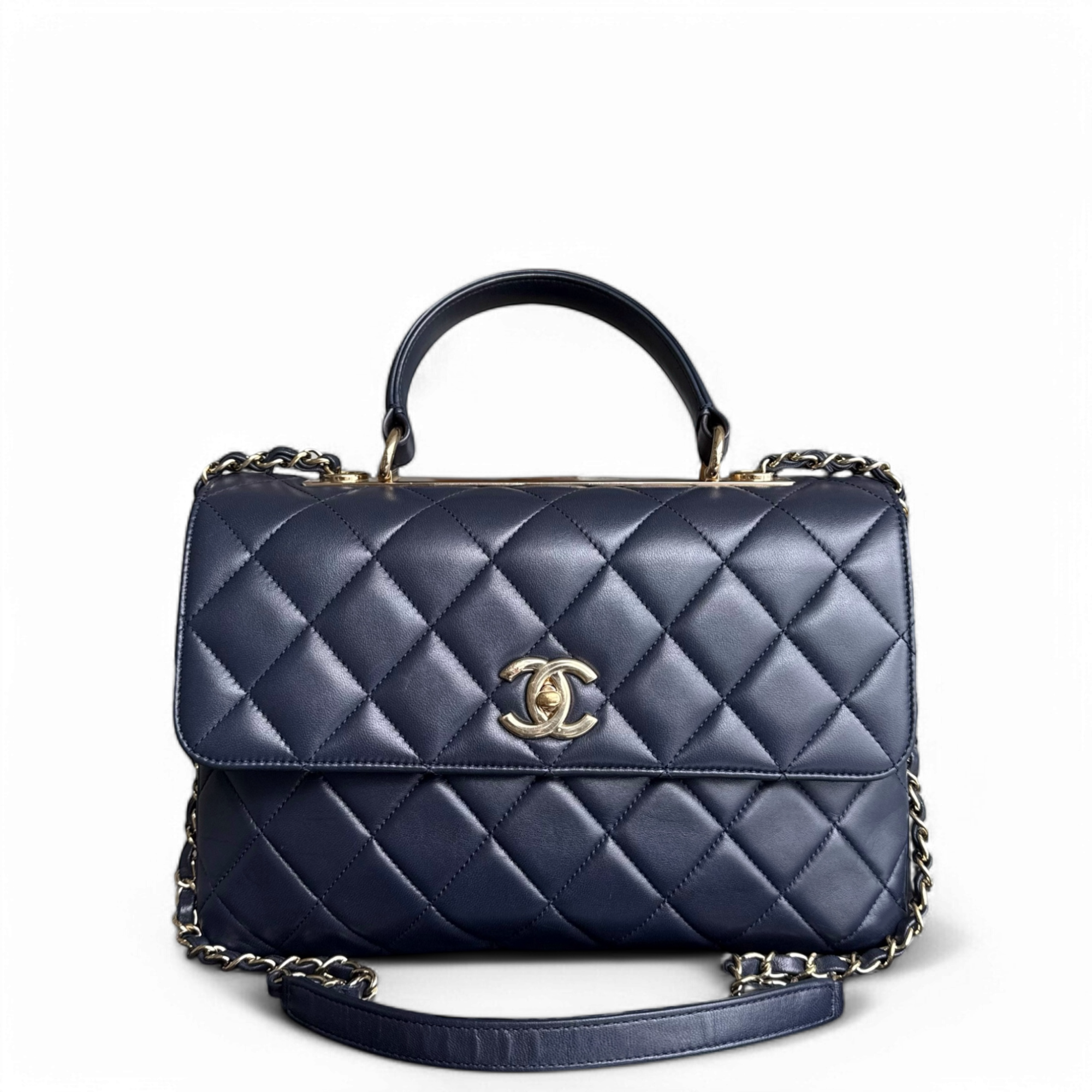 Chanel Trendy CC Large - Quilted Lambskin 30CM Navy Blue Gold Hardware Series 24