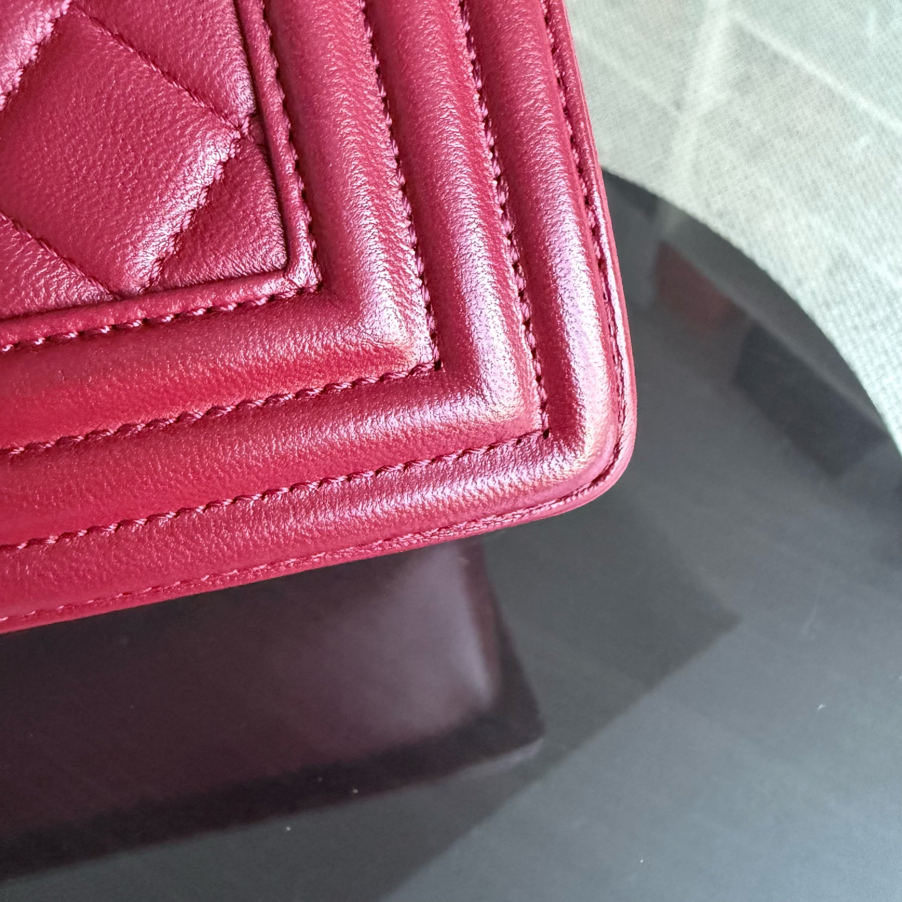 Chanel Boy Medium - 25CM Quilted Lambskin Dark Red Gold Hardware Series 19