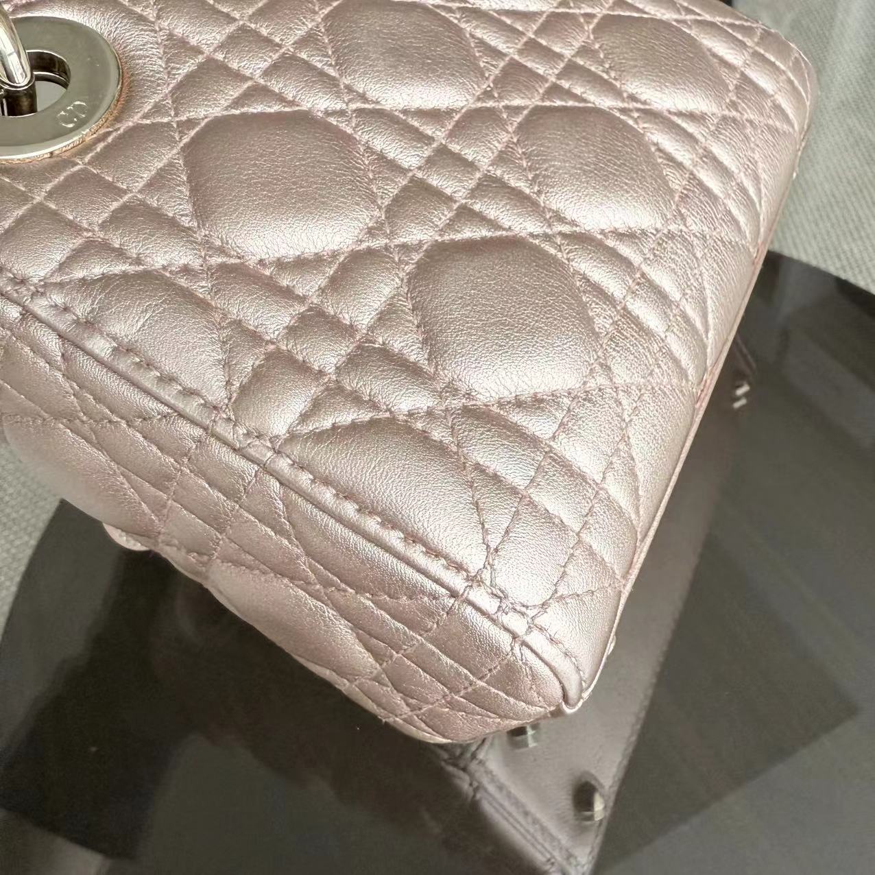 Lady Mini Cannage Lambskin Metallic Pink Golden Hardware