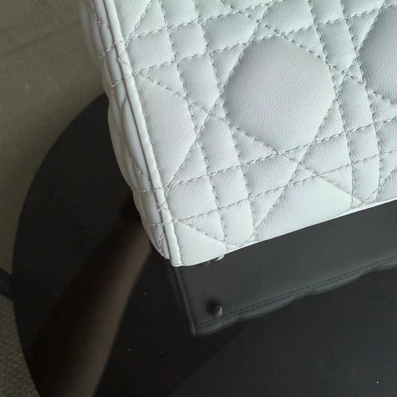 Dior Lady Mini Cannage Lambskin White Silver Hardware